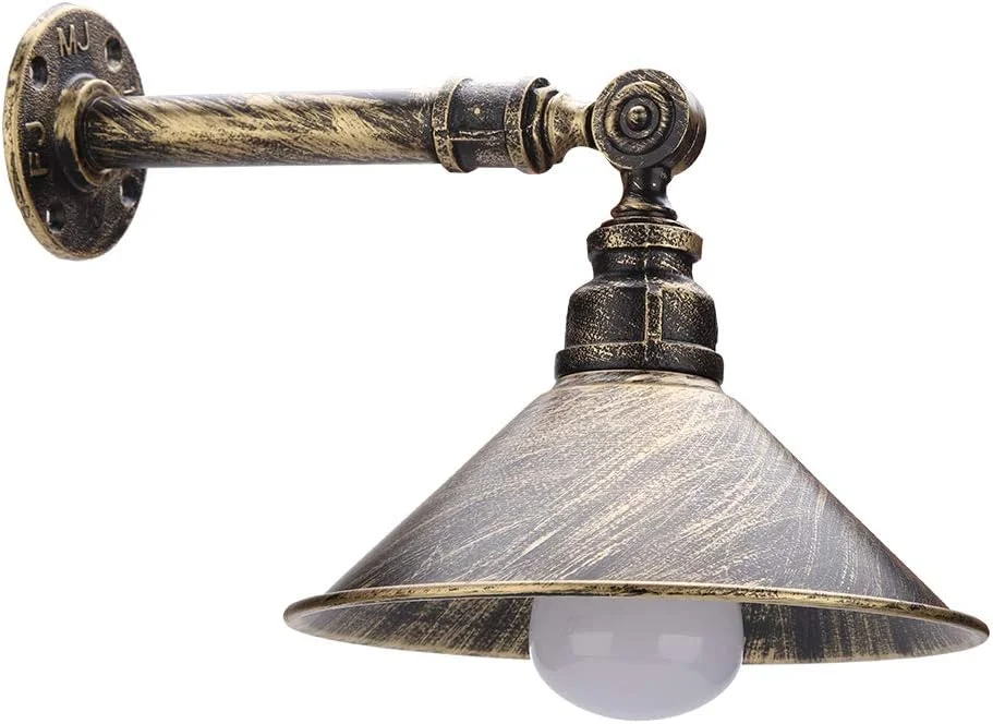 چراغ دیواری آنتیک - چراغ دیواری صنعتی با پایه E27، فلزی و چوبی، مناسب برای راهرو، اتاق خواب، حمام