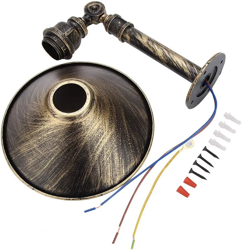 چراغ دیواری آنتیک - چراغ دیواری صنعتی با پایه E27، فلزی و چوبی، مناسب برای راهرو، اتاق خواب، حمام