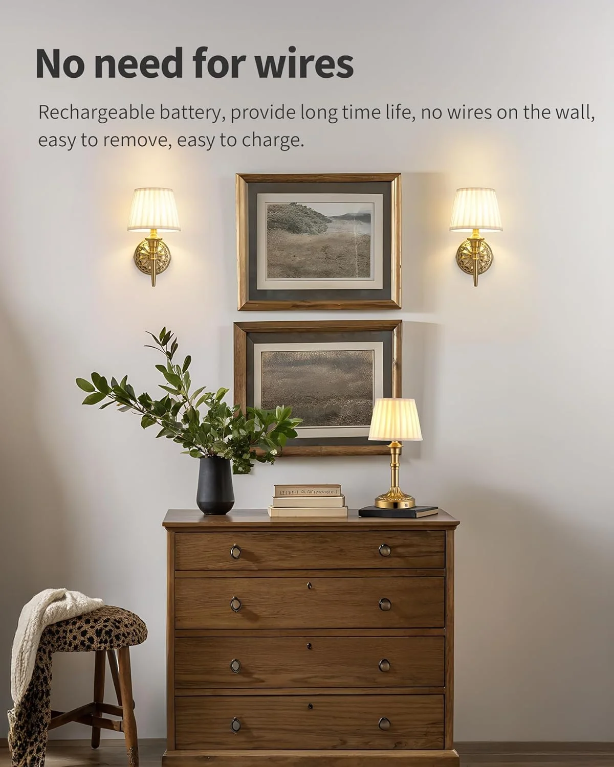ست 2 عددی چراغ دیواری بی سیم KDG، لامپ های پارچه ای LED کوچک با باتری قابل شارژ 5200 میلی آمپر ساعت، روشنایی قابل حمل برای نقاشی، اتاق نشیمن، اتاق خواب، راهرو، هدیه، چراغ خواب