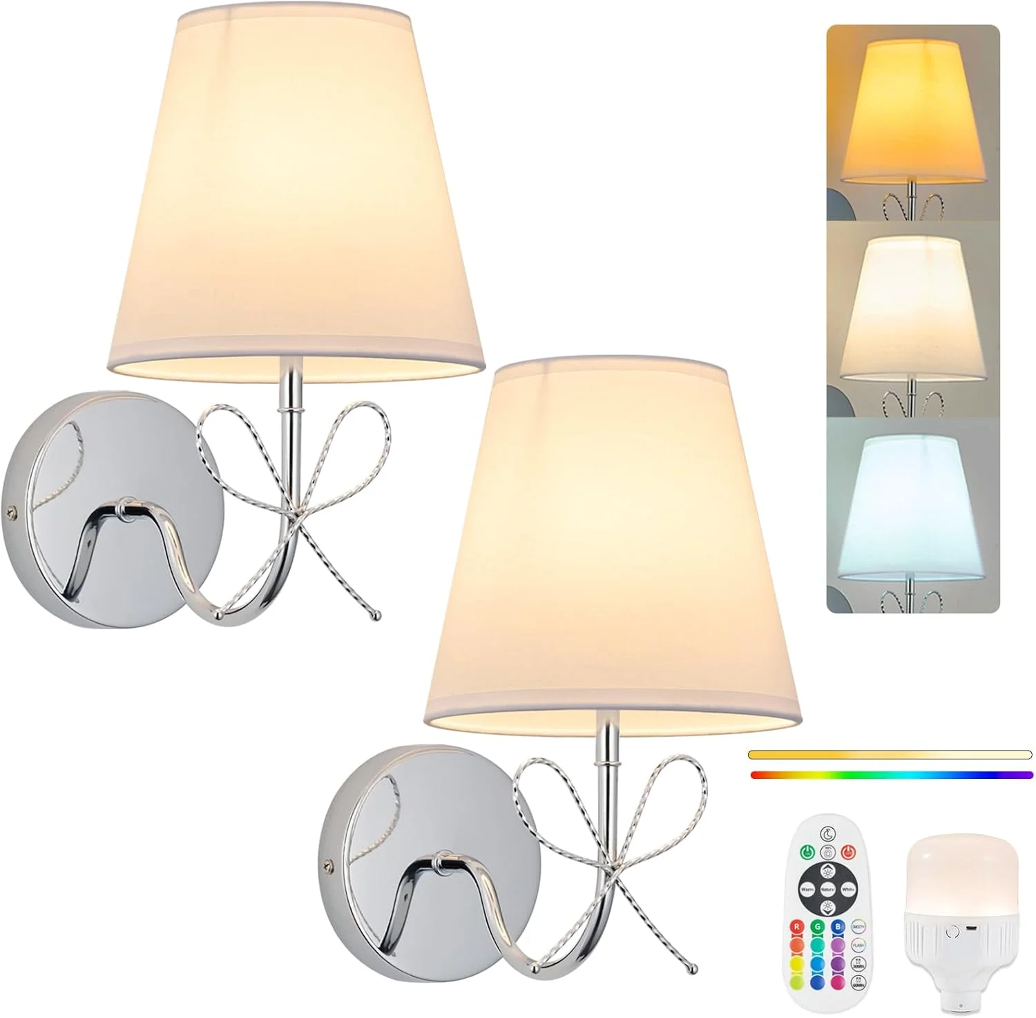 ست دو عددی چراغ دیواری شارژی PASSICA DECOR، چراغ های دیواری بی سیم بدون سیم با کنترل از راه دور، چراغ های LED دیمر دار، 3 حالت و 12 رنگ RGB برای اتاق خواب، راهرو، پله ها