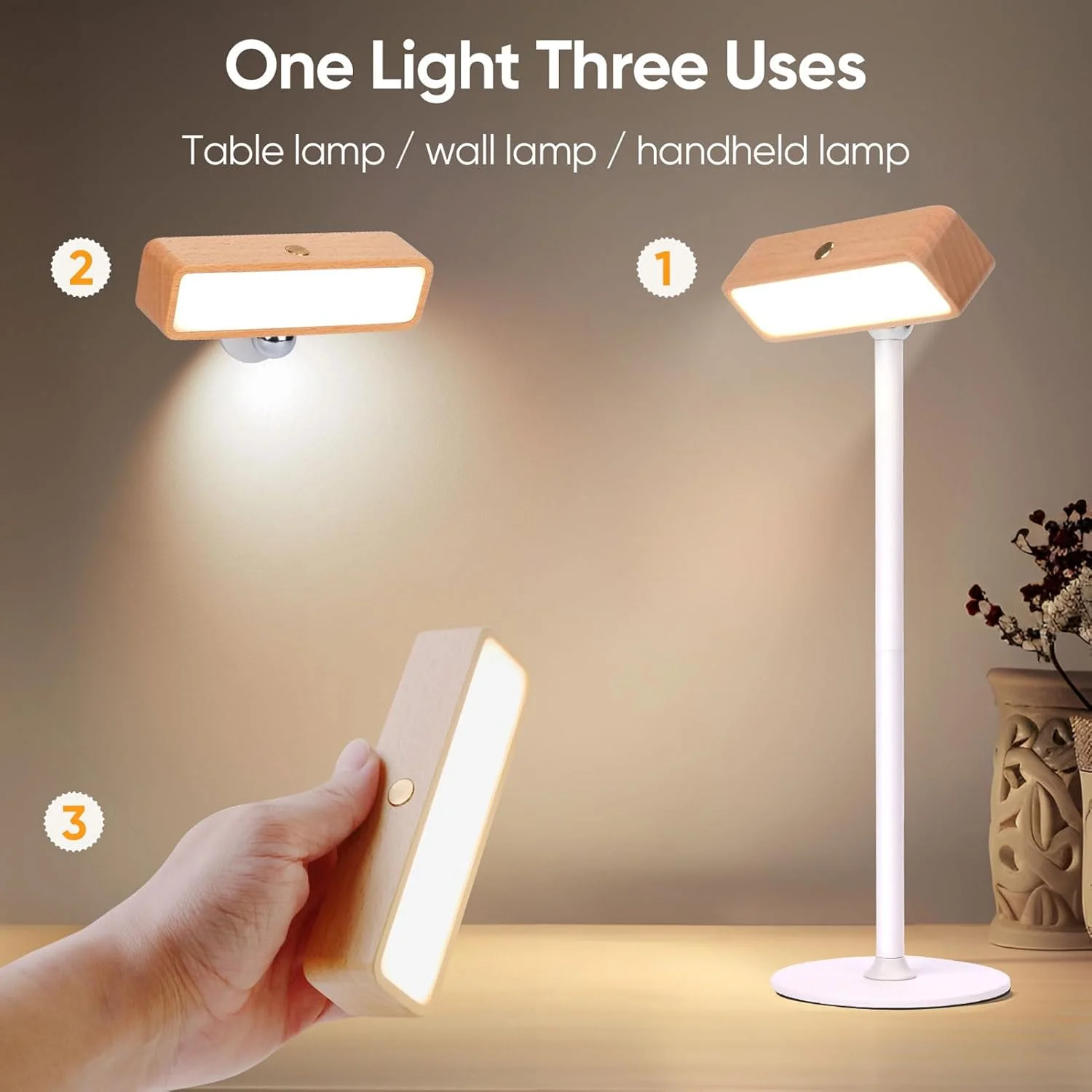 چراغ مطالعه ال ای دی، چراغ دیواری توپی مغناطیسی با چرخش 360 درجه، چراغ رومیزی ال ای دی، نور گرم 3000K، چراغ دیواری قابل تنظیم با کنترل لمسی، چراغ دیواری قابل شارژ