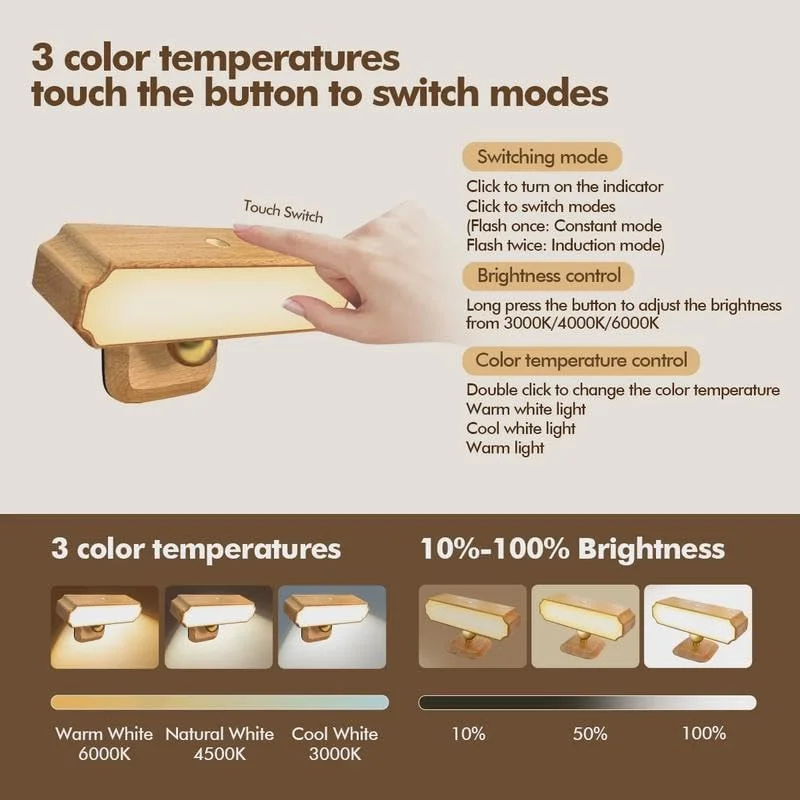 چراغ دیواری LED شارژی، چراغ های دیواری مغناطیسی بی سیم، چراغ های دیواری LED قابل تنظیم و چرخان برای اتاق خواب، اتاق نشیمن [کلاس انرژی F] (دو عدد)