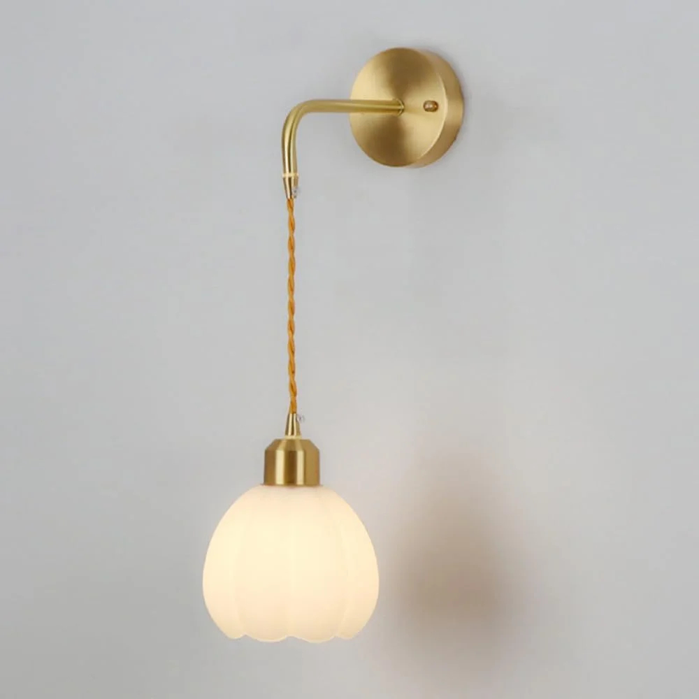 Jadssox Copper Wall Sconce Nordic Wall Light White Tulip Glass Shade Gold Hardwired Sconces Art Deco Hanging Wall Lamp Living Room Wall Mount Lights Bedroom Bedside Wall Lamps
