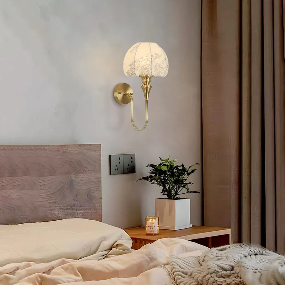 چراغ دیواری مسی Jadssox، چراغ دیواری گردن غازی قدیمی، آباژور پارچه ای، چراغ دیواری برنجی سیمی، چراغ دیواری E27 برای اتاق خواب، اتاق نشیمن، راهرو