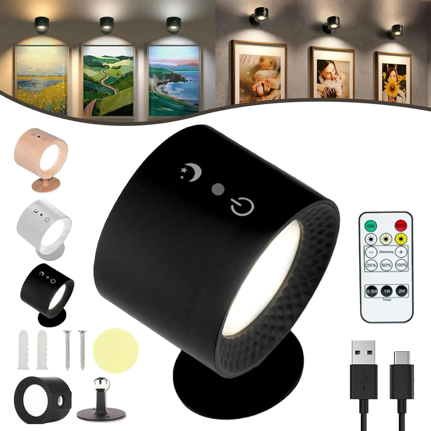 چراغ Glowright، چراغ داخلی Glowright Everywhere Light 2.0، چراغ دیواری LED مغناطیسی چند منظوره با چرخش 360 درجه و کنترل از راه دور، 3 سطح روشنایی قابل تنظیم برای میزها، اتاق نشیمن و اتاق خواب (مشکی)