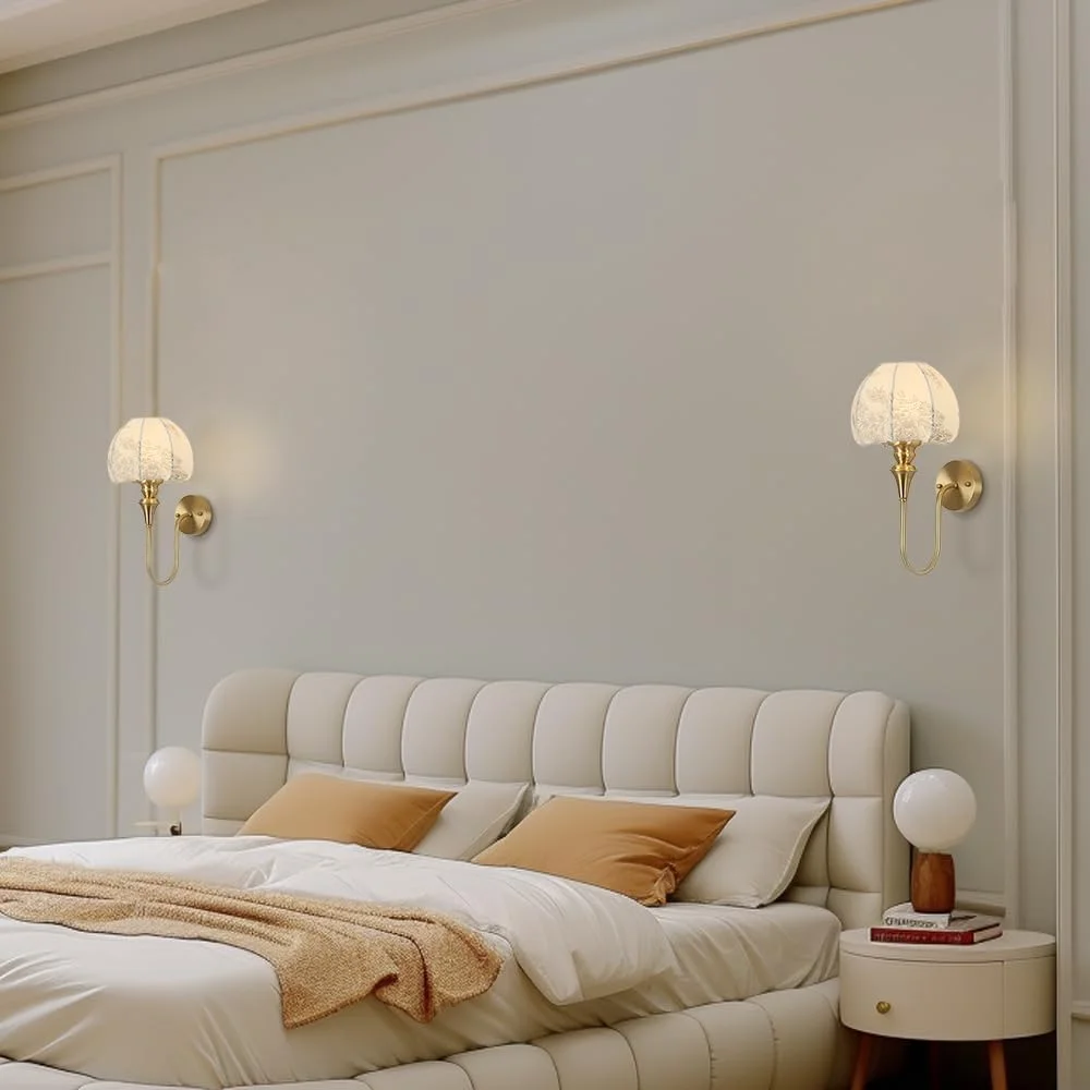 چراغ دیواری مسی Jadssox، چراغ دیواری گردن غازی قدیمی، آباژور پارچه ای، چراغ دیواری برنجی سیمی، چراغ دیواری E27 برای اتاق خواب، اتاق نشیمن، راهرو