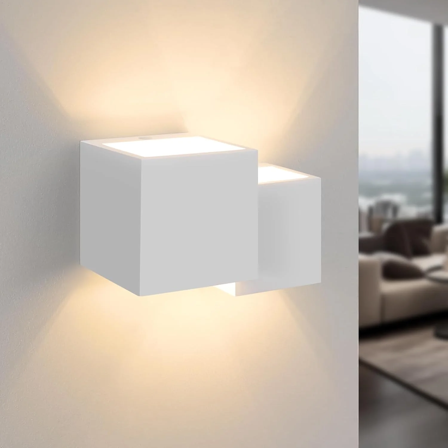 چراغ دیواری Homefire مدل G9 - طراحی مدرن، نورپردازی بالا و پایین، مناسب راهرو، چراغ پله، چراغ گچی سفید، روشنایی دیواری برای اتاق خواب، اتاق کودک - بدون لامپ