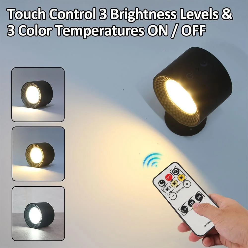 چراغ Glowright، چراغ داخلی Glowright Everywhere Light 2.0، چراغ دیواری LED مغناطیسی چند منظوره با چرخش 360 درجه و کنترل از راه دور، 3 سطح روشنایی قابل تنظیم برای میزها، اتاق نشیمن و اتاق خواب (مشکی)