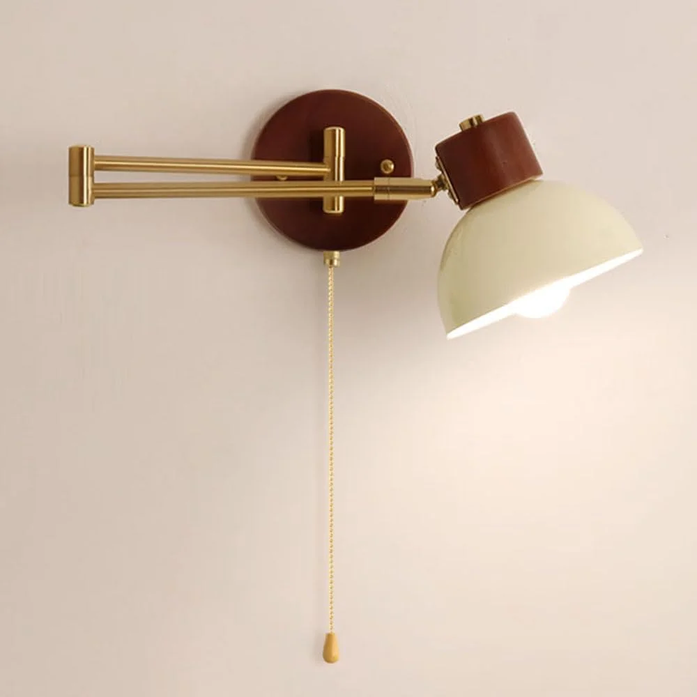 چراغ دیواری بازویی Jadssox، چراغ مطالعه کنار تختی با سیم کششی، چراغ دیواری چوبی نوردیک، چراغ دیواری گنبدی سیمی، روشنایی دیواری E27 برای اتاق خواب، اتاق نشیمن، چراغ های بالای تخت