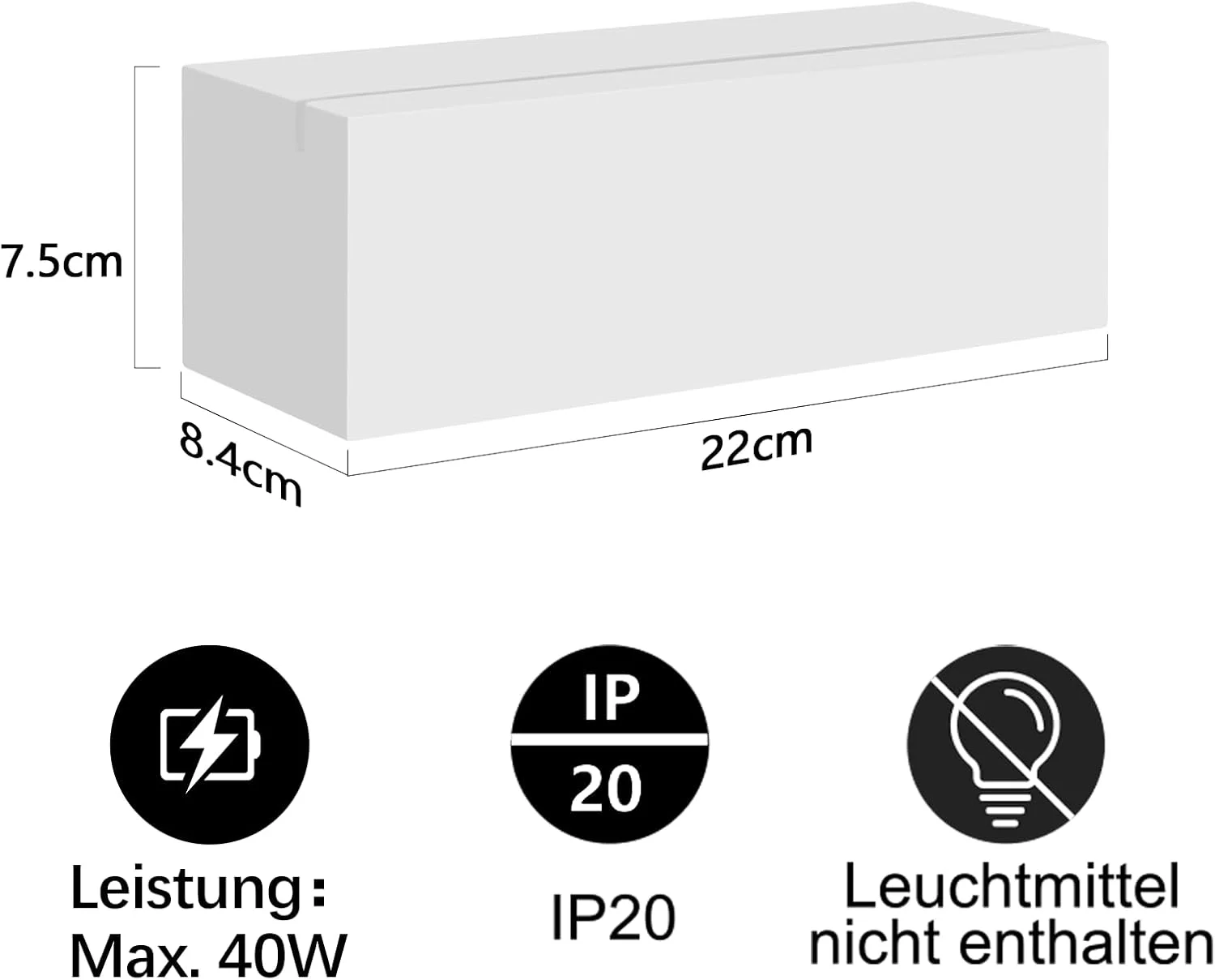 چراغ دیواری Homefire، مناسب راهرو و فضای داخلی - چراغ های دیواری رو به بالا و پایین با طراحی مدرن G9، چراغ گچی سفید مناسب راه پله، اتاق نشیمن و آشپزخانه، 22 سانتی متر - بدون لامپ