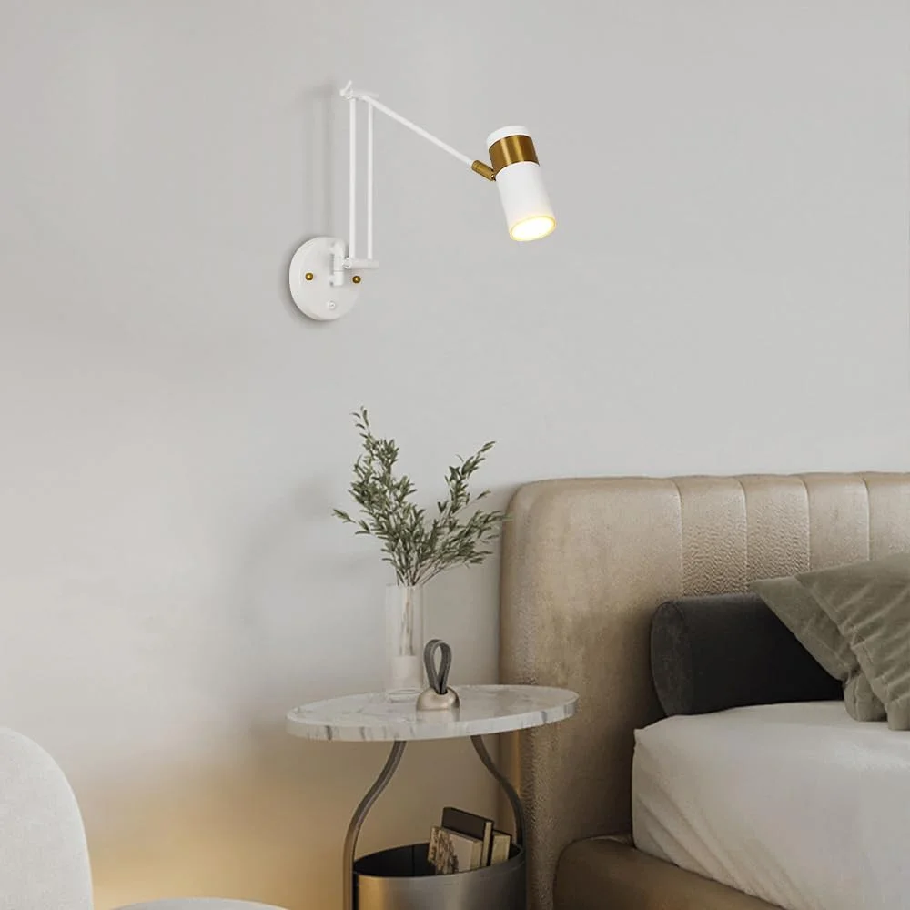 چراغ دیواری بازویی Jadssox، چراغ دیواری قابل تنظیم، چراغ مطالعه دیواری، چراغ دیواری E27 برای اتاق خواب، کنار تخت، اتاق نشیمن و آشپزخانه