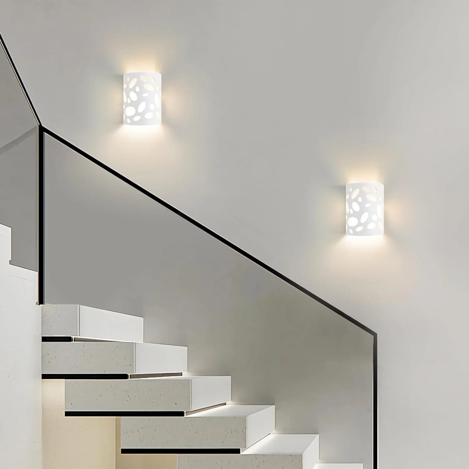 چراغ دیواری هوم فایر، چراغ دیواری داخلی سالن - نورپردازی بالا و پایین، طراحی مدرن، چراغ های دیواری E14 سالن، چراغ گچی سفید، چراغ دیواری راه پله برای اتاق نشیمن آشپزخانه - بدون لامپ