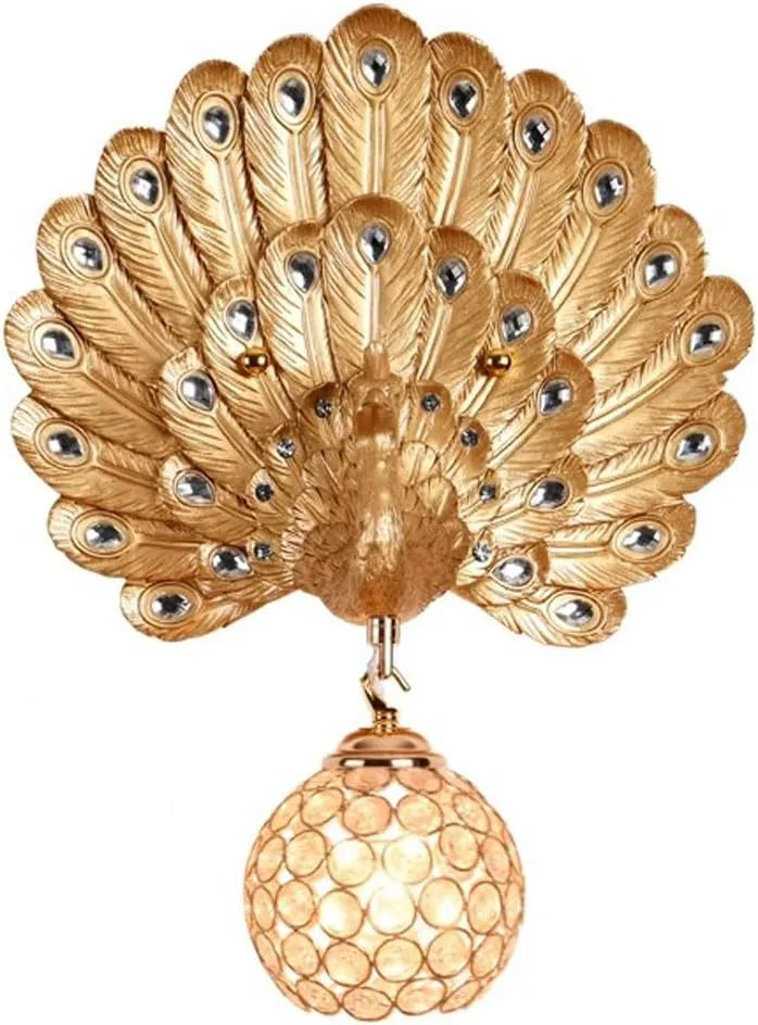 چراغ دیواری کریستالی رزینی، چراغ دیواری طاووسی خلاقانه آمریکایی، چراغ دیواری پس زمینه اتاق نشیمن، چراغ کنار تختی روشنایی ورودی اتاق خواب بالکن، چراغ دیواری