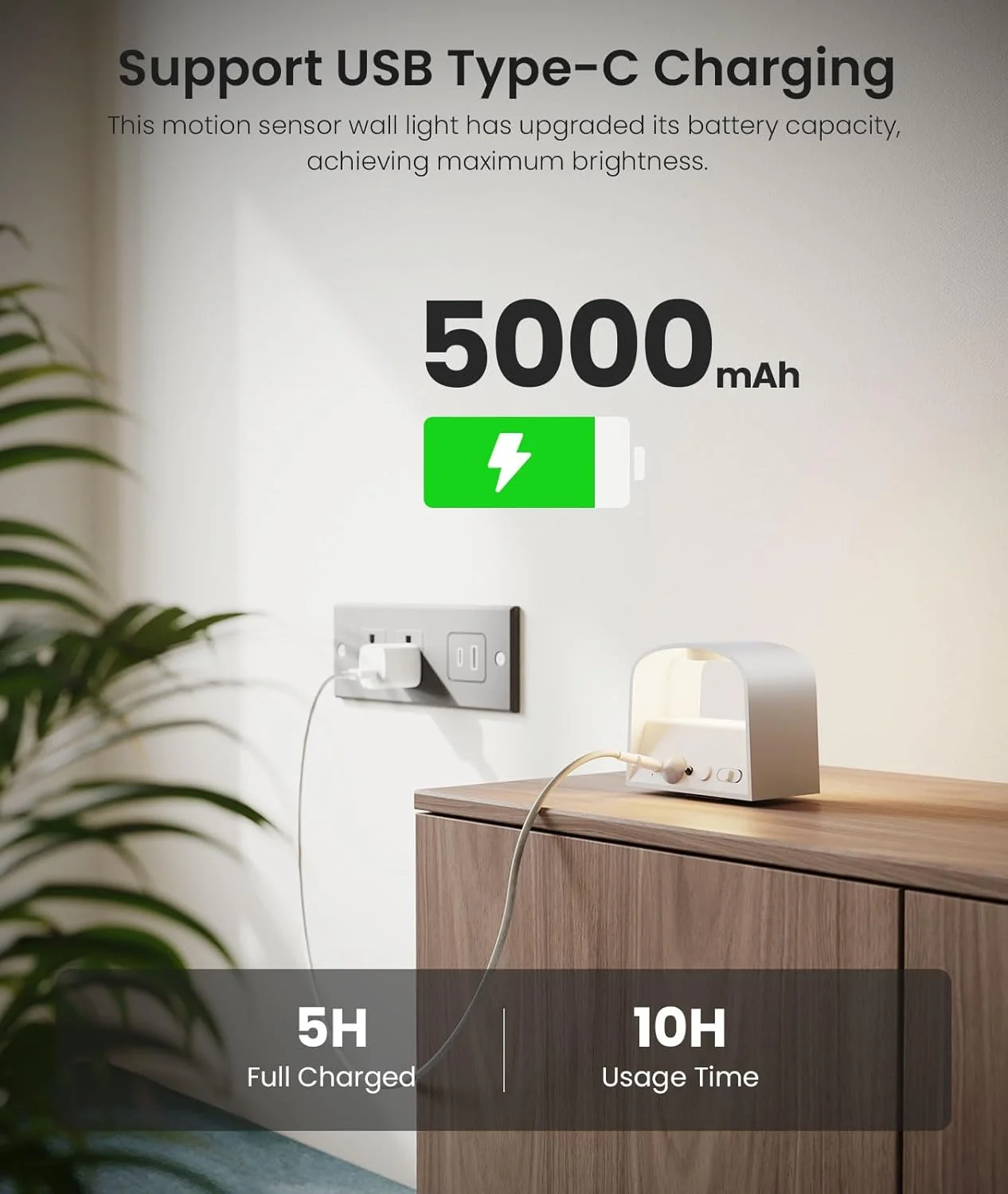 چراغ دیواری باتری خور فولن مدل 1x مناسب فضای داخلی با حسگر حرکتی