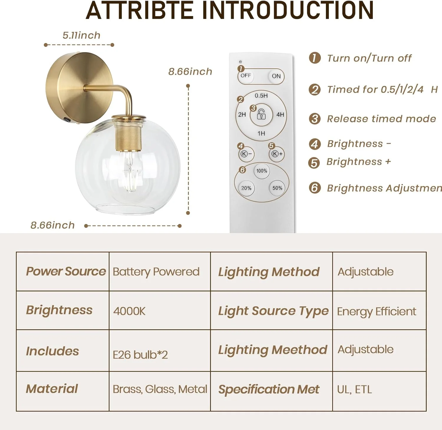 ست 2 عددی شمعدان دیواری طلایی EIDEARAY، شمعدان های دیواری با باتری و ریموت کنترل، چراغ دیواری طلایی وینتیج با سایه شیشه ای شفاف، چراغ دیواری فلزی صنعتی برای اتاق خواب، راهرو و غیره