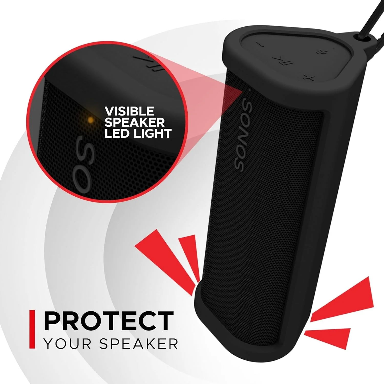 کیف سیلیکونی محافظتی سنگین برای Sonos Roam و Roam SL | مشکی | از اسپیکر بلوتوثی بی‌سیم خود با استفاده از این کاور/آستین محافظت کنید