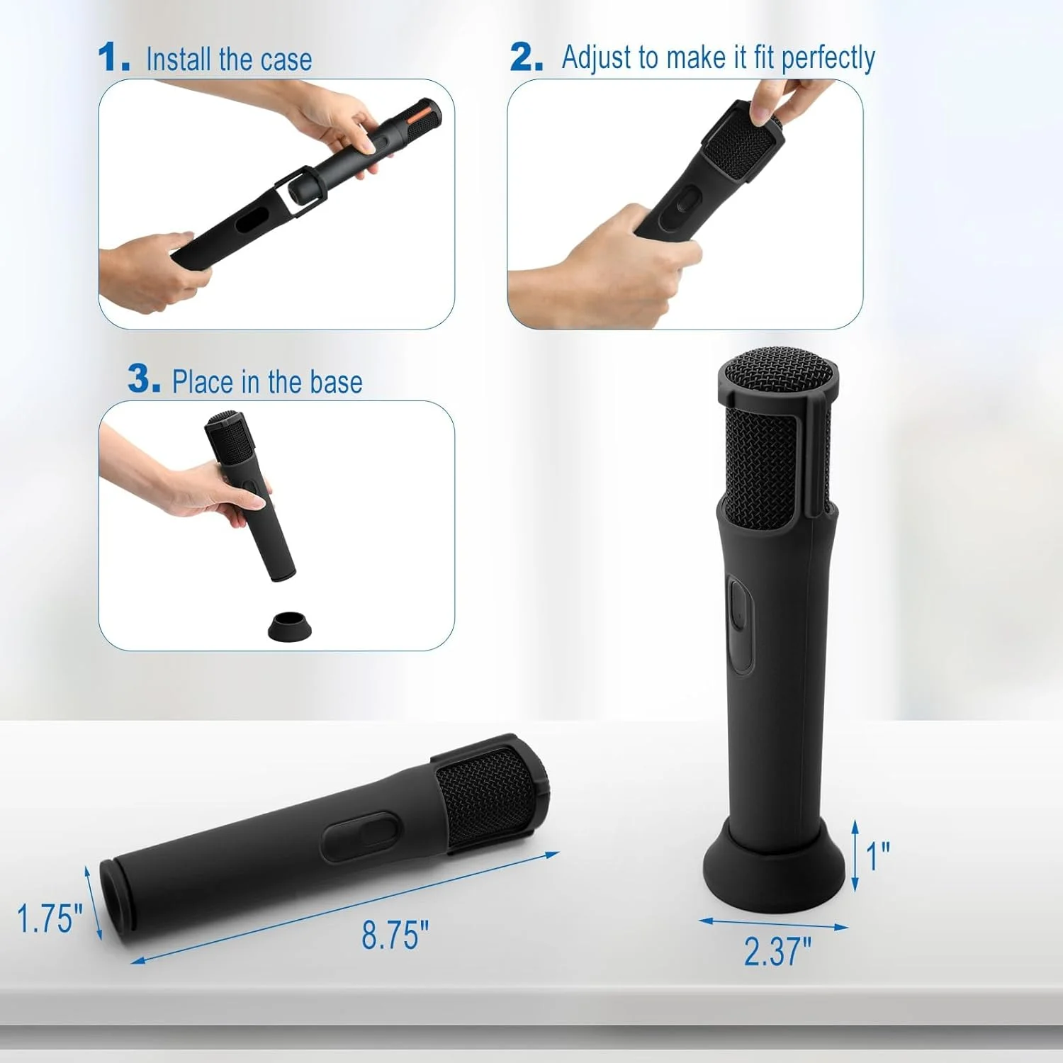 کاور سیلیکونی میکروفون بی سیم JBL PartyBox، کاور محافظ ضد لغزش با میله پایه و آستین میکروفون، پایه میکروفون برای دیسکو، مهمانی، نمایش تلویزیونی، 2 عدد، مشکی