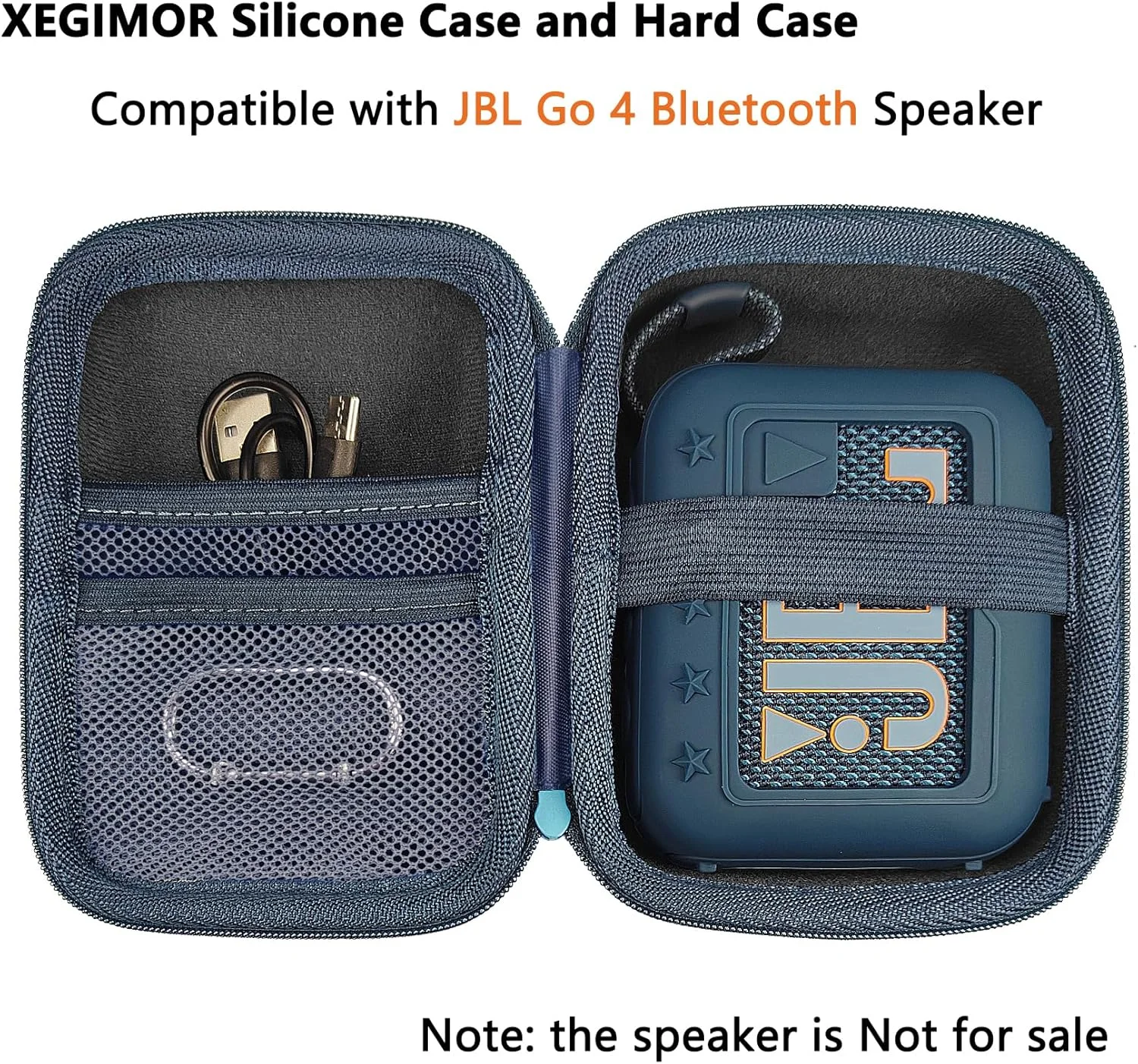 کاور سیلیکونی XEGIMOR و کیف حمل سخت برای اسپیکر بلوتوثی قابل حمل JBL Go 4، نگهدارنده محافظ برای لوازم جانبی اسپیکر JBL Go 4 (آبی)