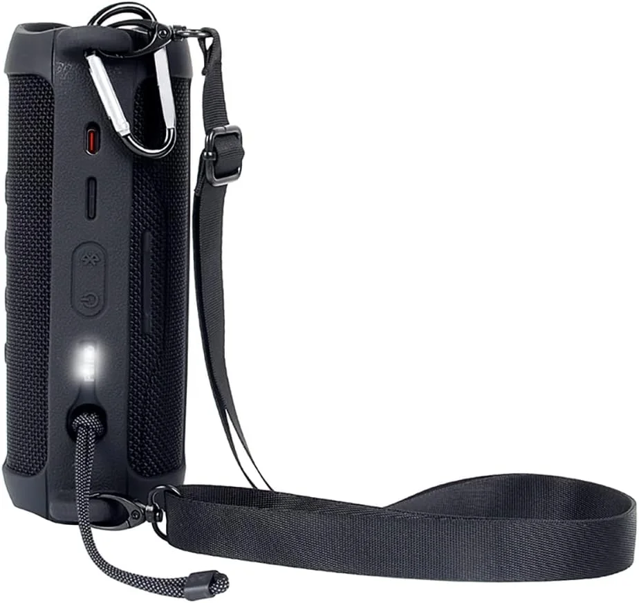 محافظ سیلیکونی قابل حمل برای اسپیکر بلوتوثی JBL Flip 6، روکش محافظ ضد ضربه (همراه با بند شانه و کارابین) (مشکی)