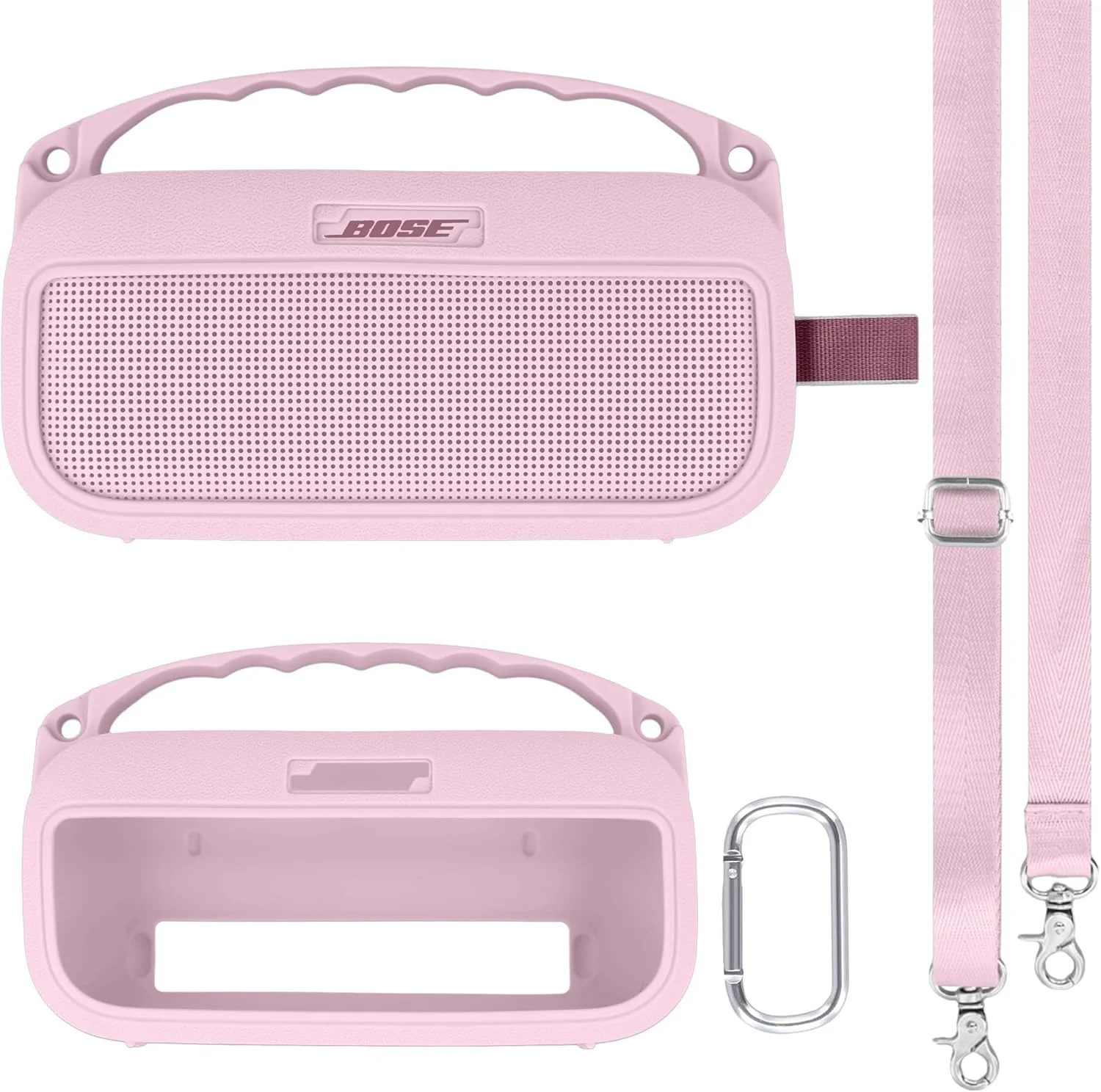 محافظ سیلیکونی نرم Khanka برای اسپیکر بلوتوثی قابل حمل Bose New SoundLink Flex نسل دوم، کاور محافظ نرم همراه با بند شانه برای Bose New SoundLink Flex نسل دوم، فقط کاور (صورتی)