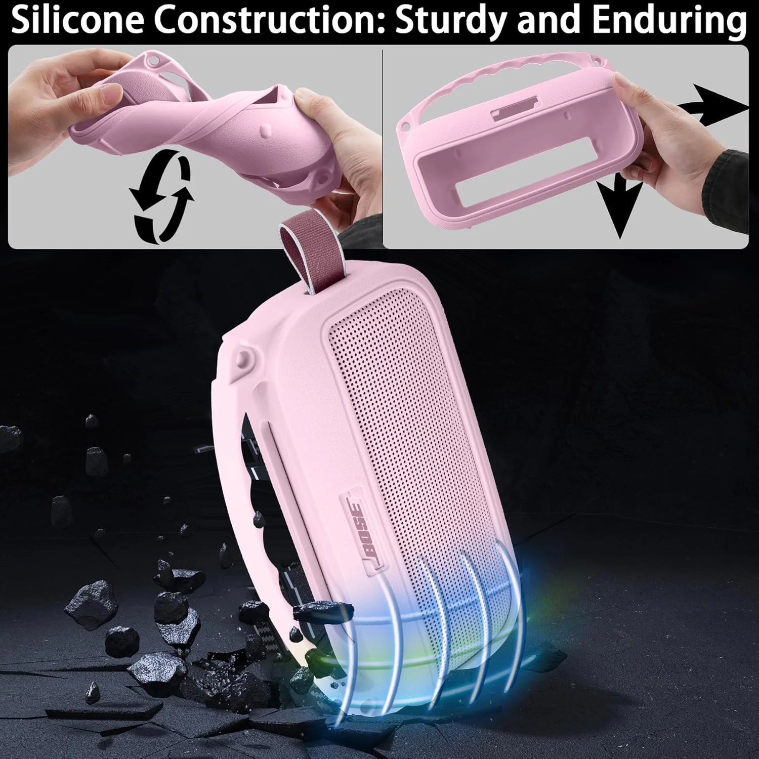 محافظ سیلیکونی نرم Khanka برای اسپیکر بلوتوثی قابل حمل Bose New SoundLink Flex نسل دوم، کاور محافظ نرم همراه با بند شانه برای Bose New SoundLink Flex نسل دوم، فقط کاور (صورتی)