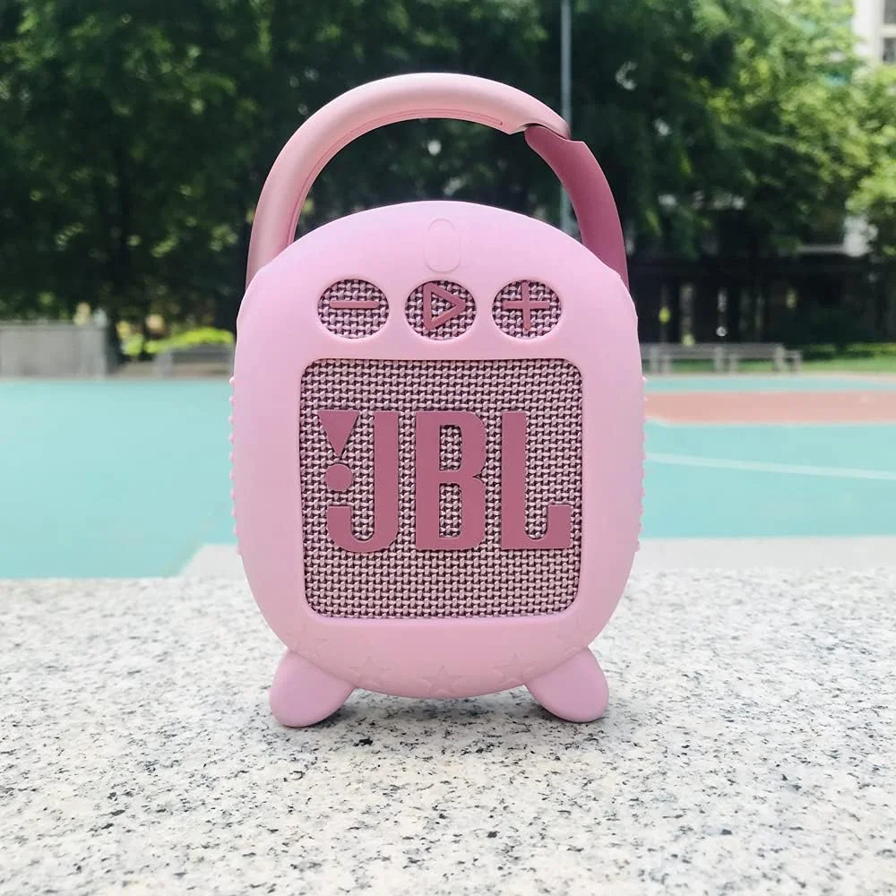 کاور سیلیکونی JCHPINE برای اسپیکر بلوتوثی قابل حمل JBL Clip 4، کیف محافظ برای اسپیکر بلوتوثی قابل حمل JBL Clip 4 با قابلیت ایستادن (فقط کاور) (صورتی)