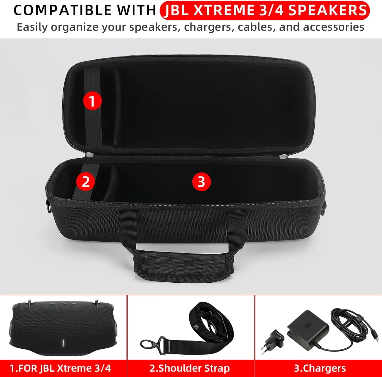 کیف حمل سخت برای اسپیکر JBL Xtreme 4/Xtreme 3 - کیف ضد آب با بند شانه قابل تنظیم، محفظه نگهداری شارژر و لوازم جانبی کیف حمل سخت برای اسپیکر JBL Xtreme 4/Xtreme 3 - کیف ضد آب با بند شانه قابل تنظیم، محفظه نگهداری شارژر و لوازم جانبی