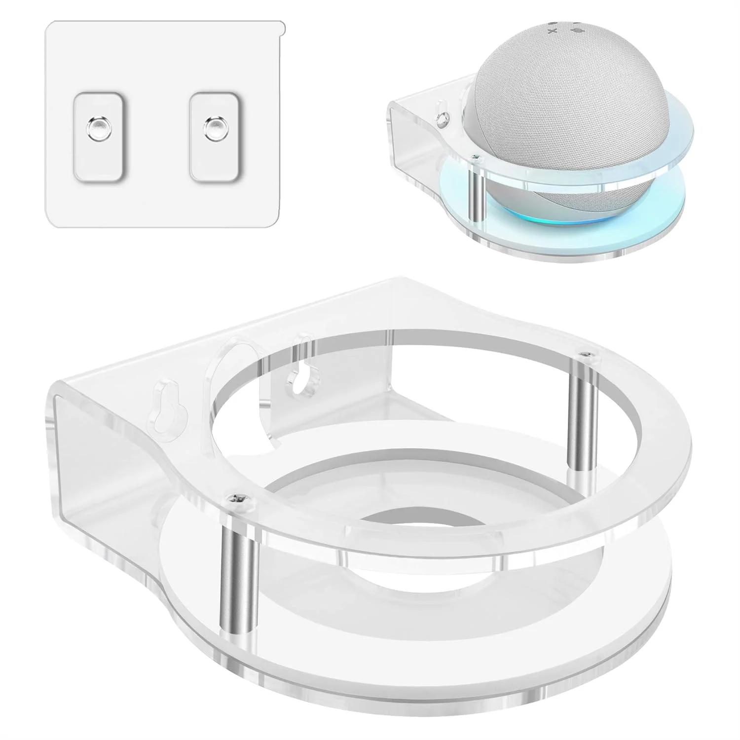 پایه دیواری آکریلیک Geekria برای Echo Dot نسل 3، 4 و 5 با ساعت LED و الکسا، پایه گرد ثابت، استند بلندگو، محافظ (شفاف)