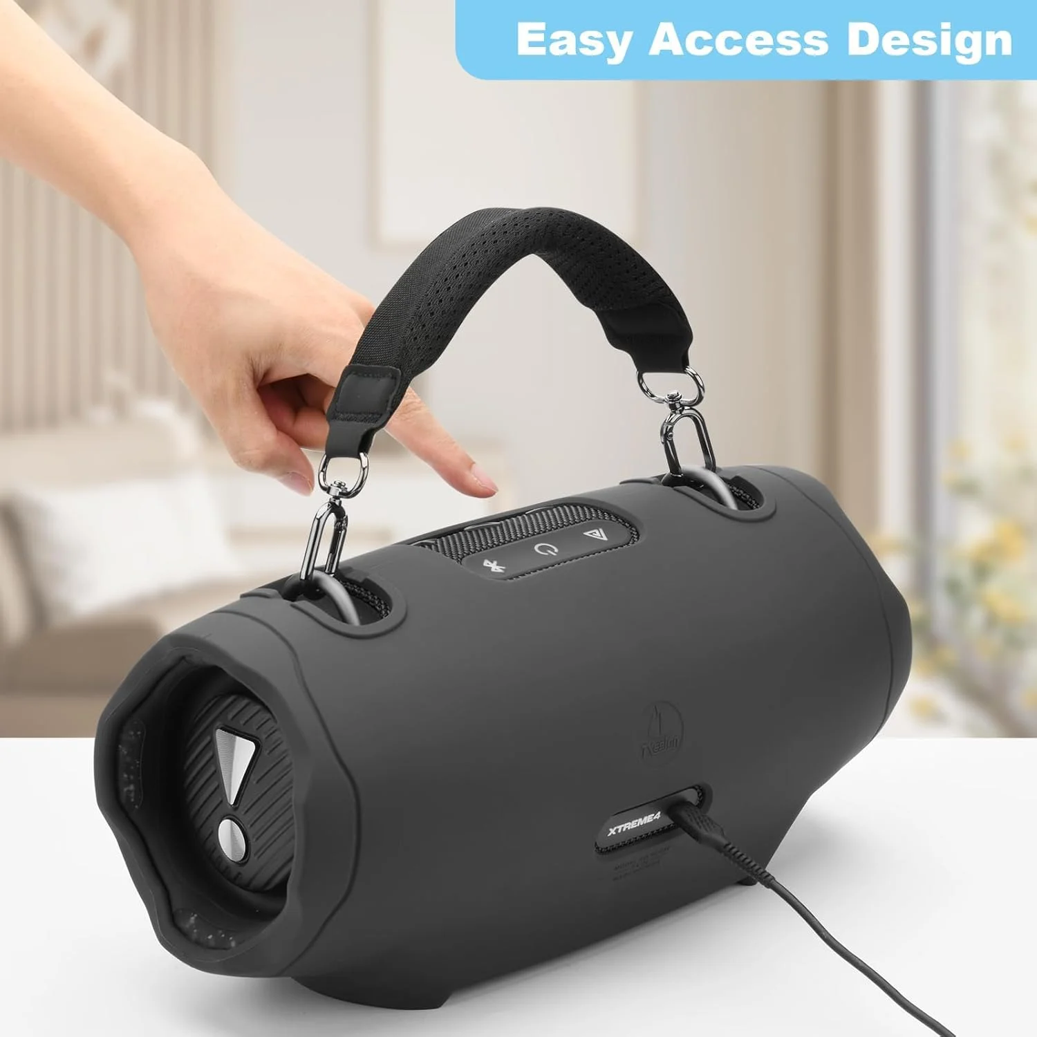 کاور سیلیکونی eWINNER برای اسپیکر JBL Xtreme 4 / کیف حمل برای لوازم جانبی اسپیکر بلوتوثی قابل حمل Xtreme 4 با بند دسته جداشدنی (مشکی)