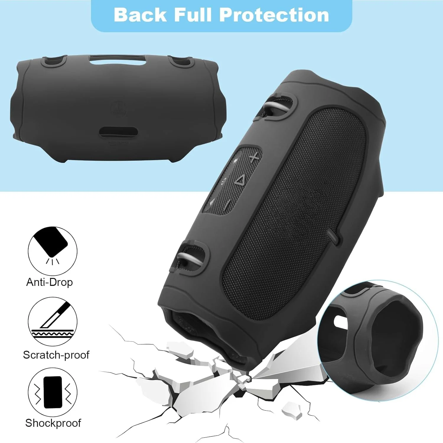 کاور سیلیکونی eWINNER برای اسپیکر JBL Xtreme 4 / کیف حمل برای لوازم جانبی اسپیکر بلوتوثی قابل حمل Xtreme 4 با بند دسته جداشدنی (مشکی)