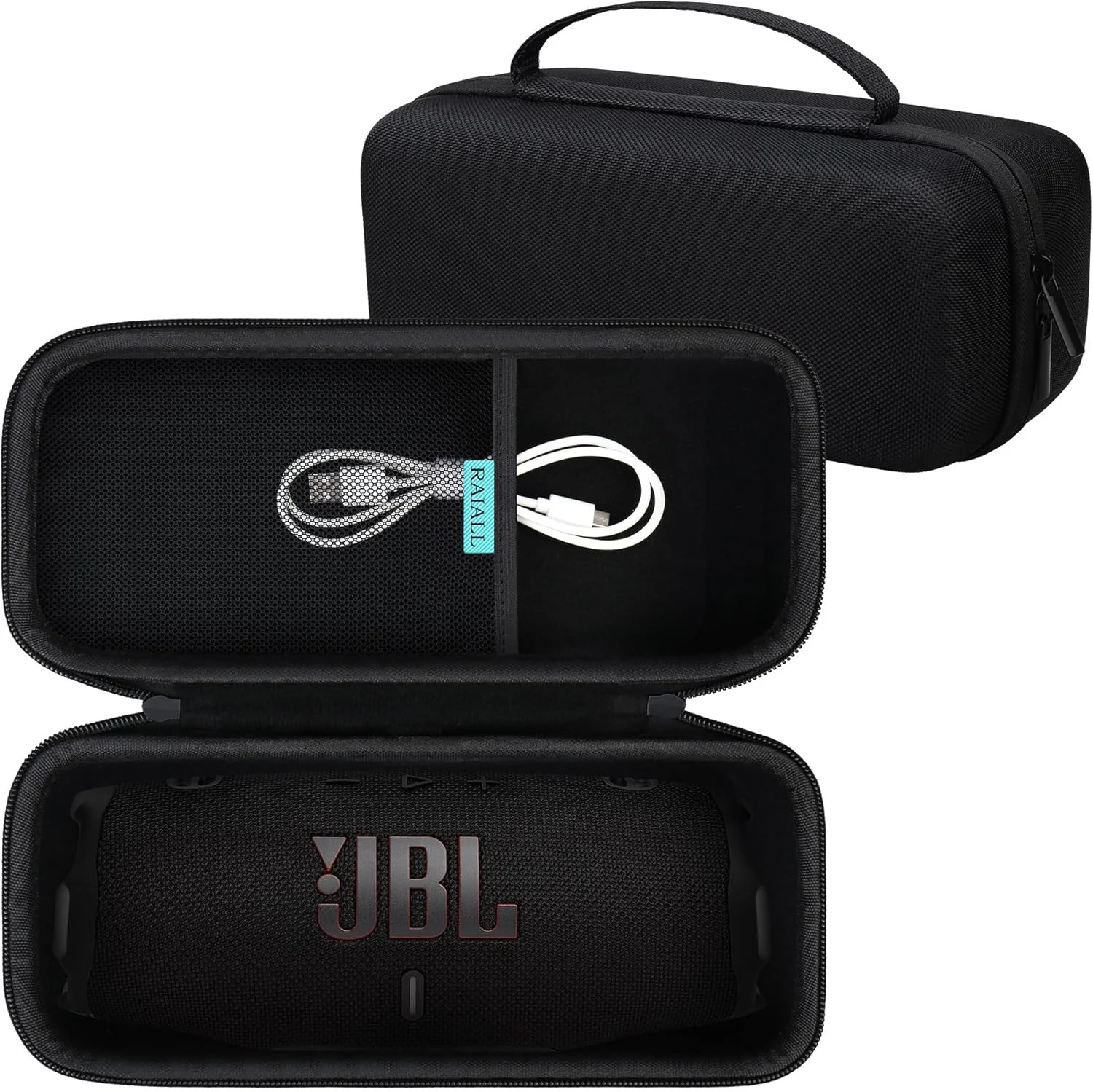 کیف حمل سخت RAIALL برای اسپیکر بلوتوثی قابل حمل ضد آب JBL Charge 6، کیف محافظ و نگهداری JBL Charge 6، جیب توری اضافی برای کابل USB و لوازم جانبی، مشکی