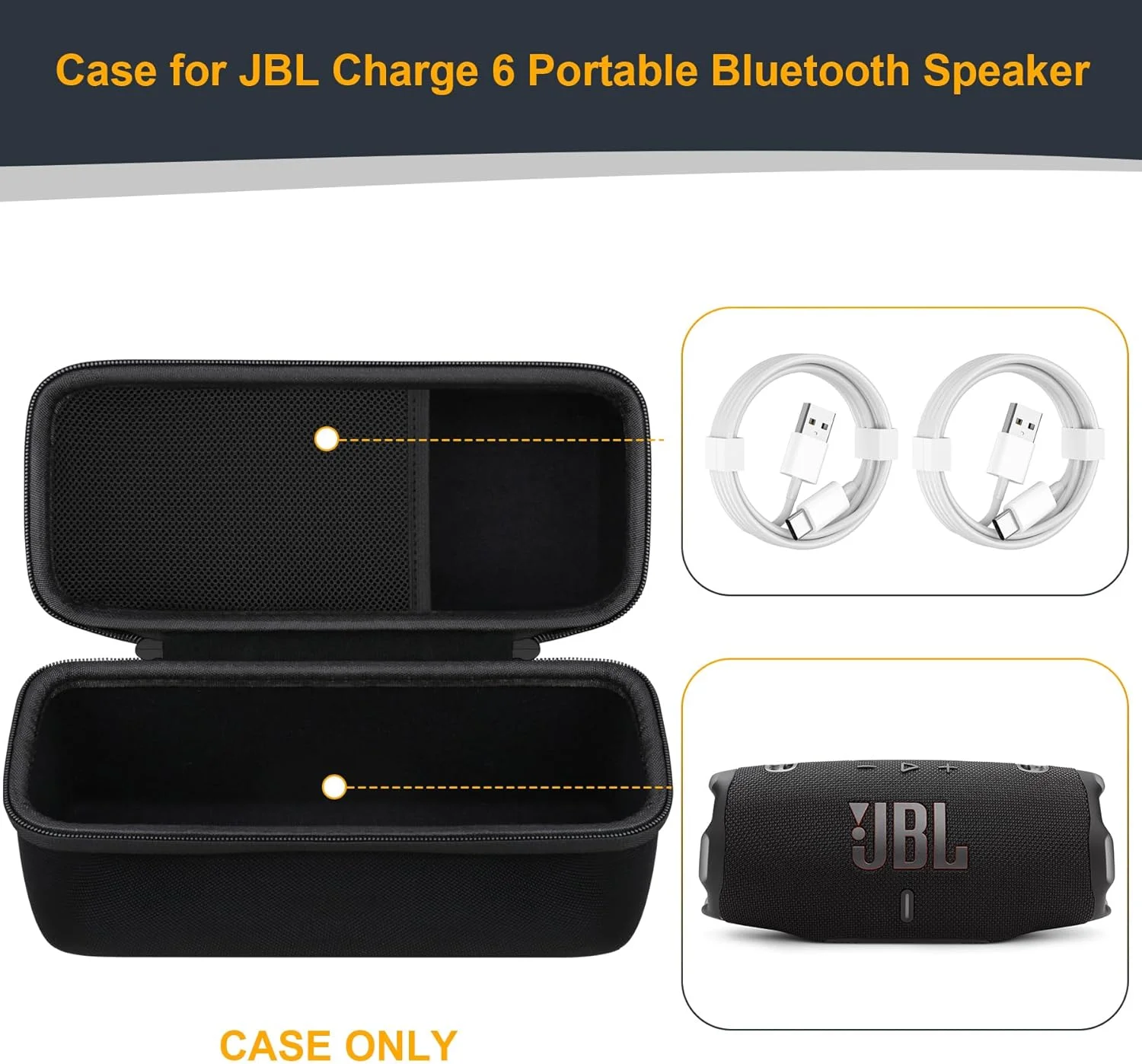 کیف حمل سخت RAIALL برای اسپیکر بلوتوثی قابل حمل ضد آب JBL Charge 6، کیف محافظ و نگهداری JBL Charge 6، جیب توری اضافی برای کابل USB و لوازم جانبی، مشکی کیف حمل سخت RAIALL برای اسپیکر بلوتوثی قابل حمل ضد آب JBL Charge 6، کیف محافظ و نگهداری JBL Charge 6، جیب توری اضافی برای کابل USB و لوازم جانبی، مشکی