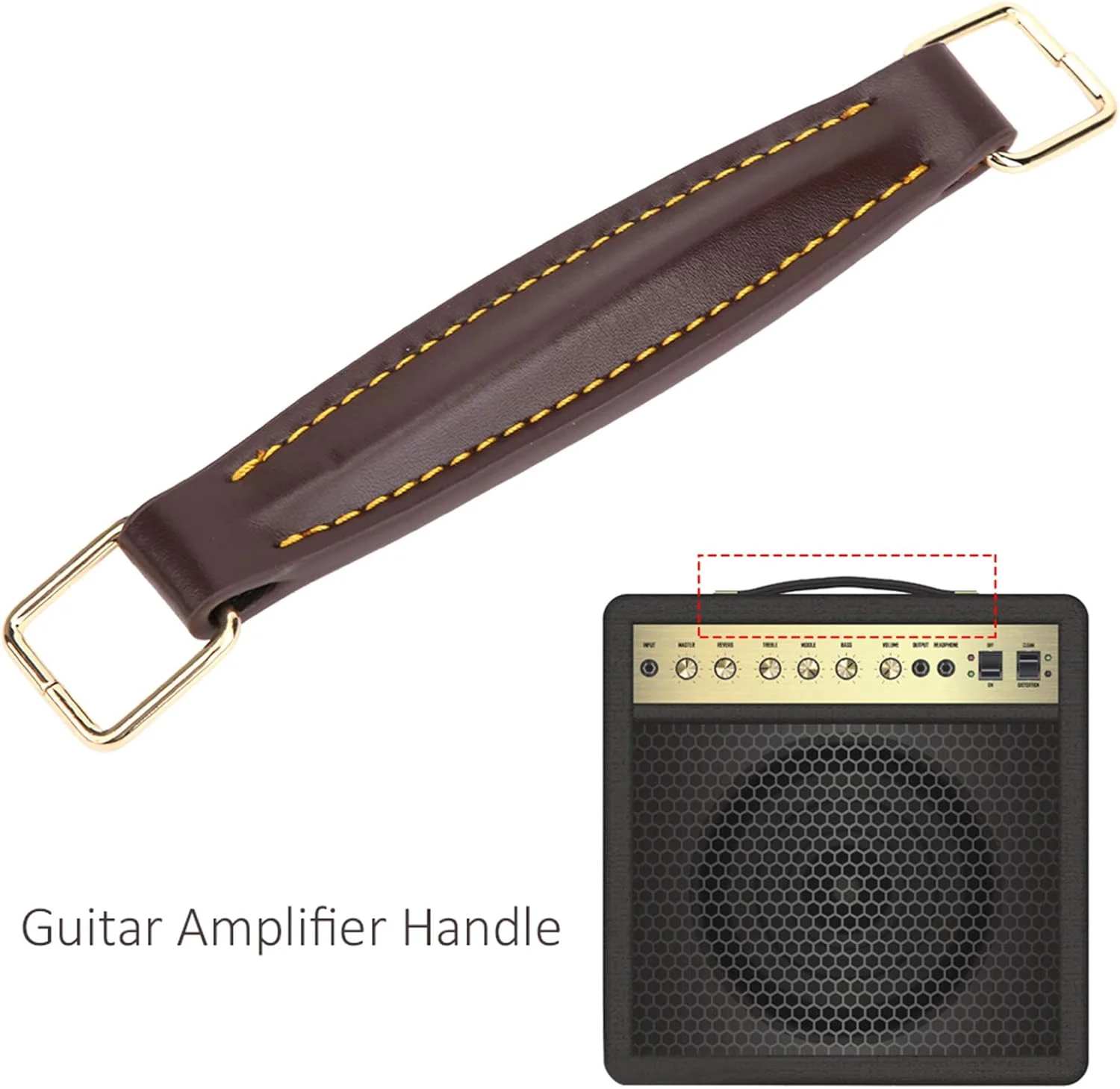 دستگیره جایگزین کیف گیتار 6.8 اینچی HilBeliFU، دستگیره آمپلی فایر گیتار چرمی PU با صفحات فلزی نصب، بند دستگیره آمپلی فایر چند منظوره با پیچ برای آمپلی فایرها، بلندگو