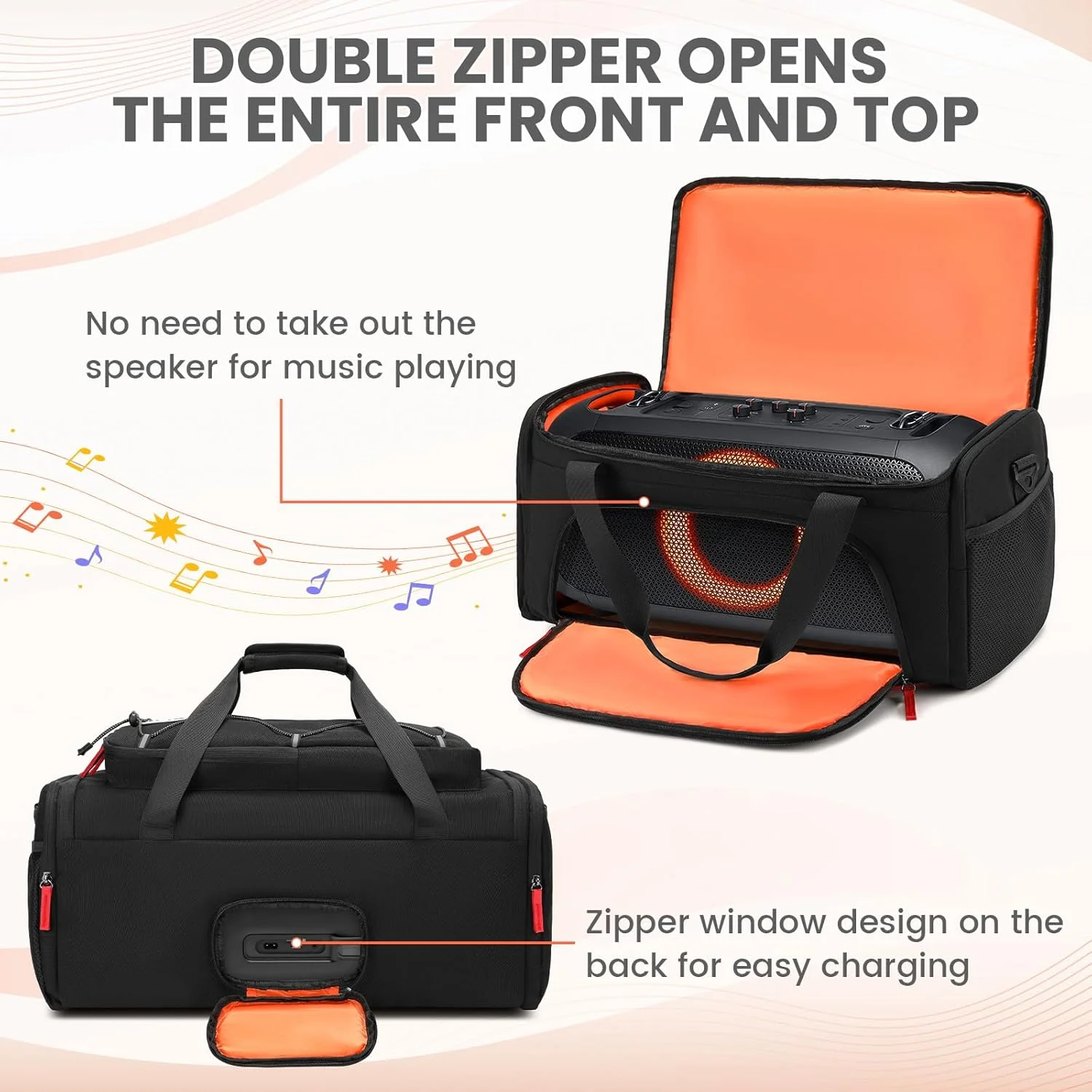 کیف بلندگو BOSSTIN سازگار با JBL PartyBox On The Go، کیف حمل مسافرتی با جیب های متعدد مناسب برای JBL PartyBox On-The-Go Essential، کیف نگهداری قابل حمل با بند شانه