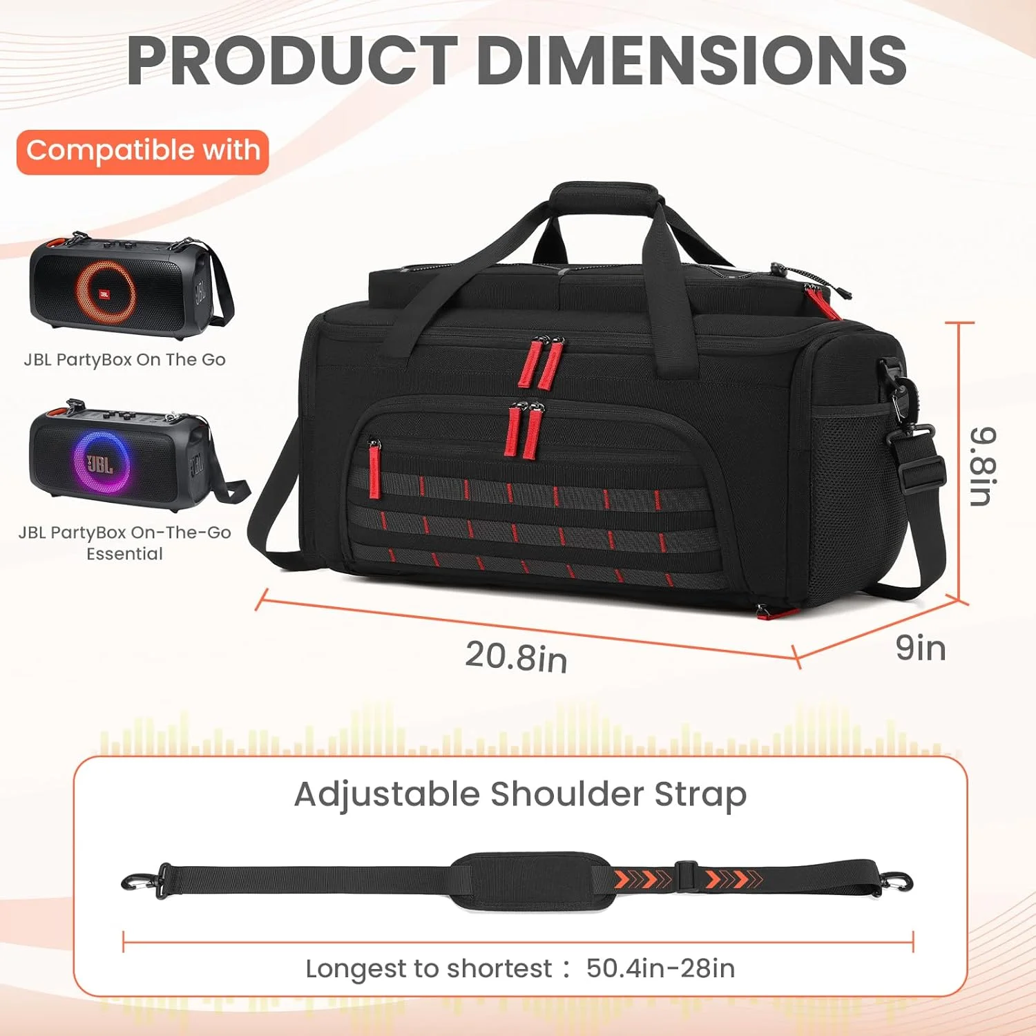 کیف بلندگو BOSSTIN سازگار با JBL PartyBox On The Go، کیف حمل مسافرتی با جیب های متعدد مناسب برای JBL PartyBox On-The-Go Essential، کیف نگهداری قابل حمل با بند شانه