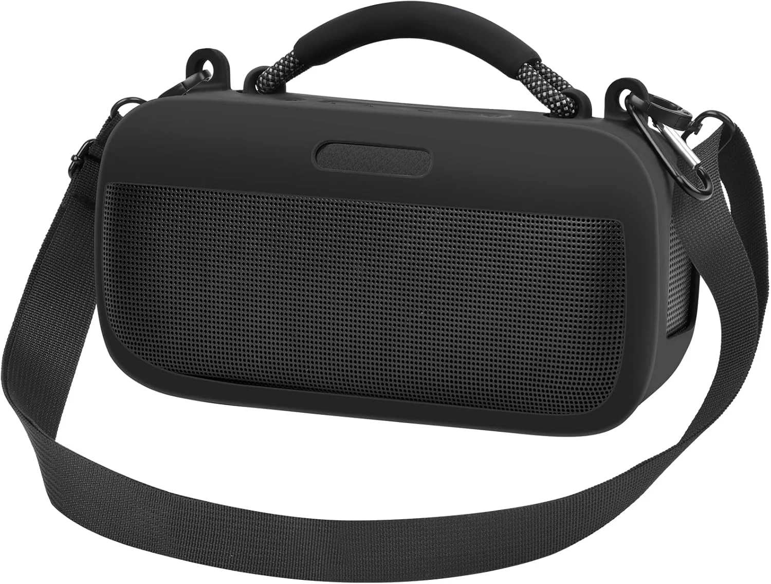 کیف سیلیکونی سازگار با اسپیکر قابل حمل Bose SoundLink Max، کیف محافظ سیلیکونی با بند شانه ای قابل حمل، ایده آل برای کوهنوردی، پیاده روی و فضای باز (مشکی)