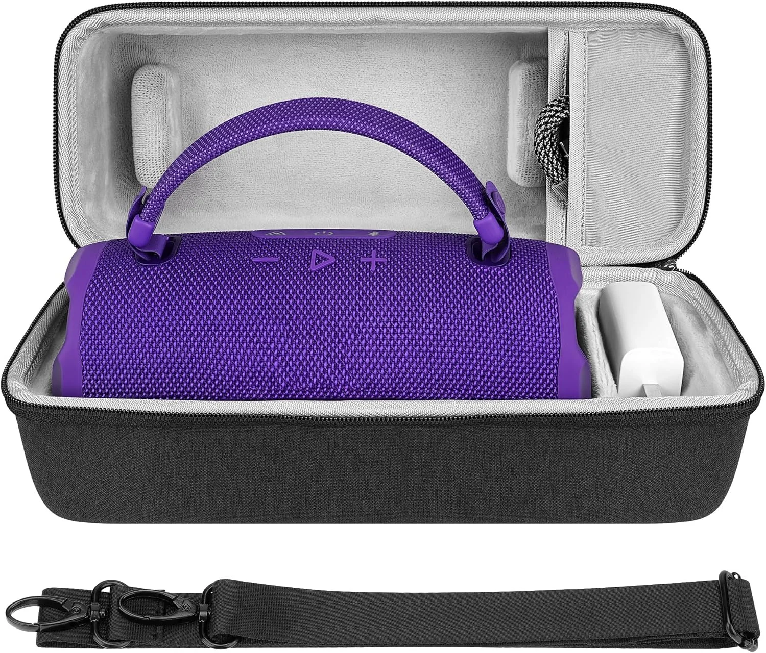 کیف محافظ بلندگو Geekria Shield سازگار با JBL Charge 6، کیف حمل محافظ قابل حمل هارد شل جایگزین با محفظه نگهداری کابل، قلاب جاکلیدی، بند شانه مسافرتی (خاکستری تیره)