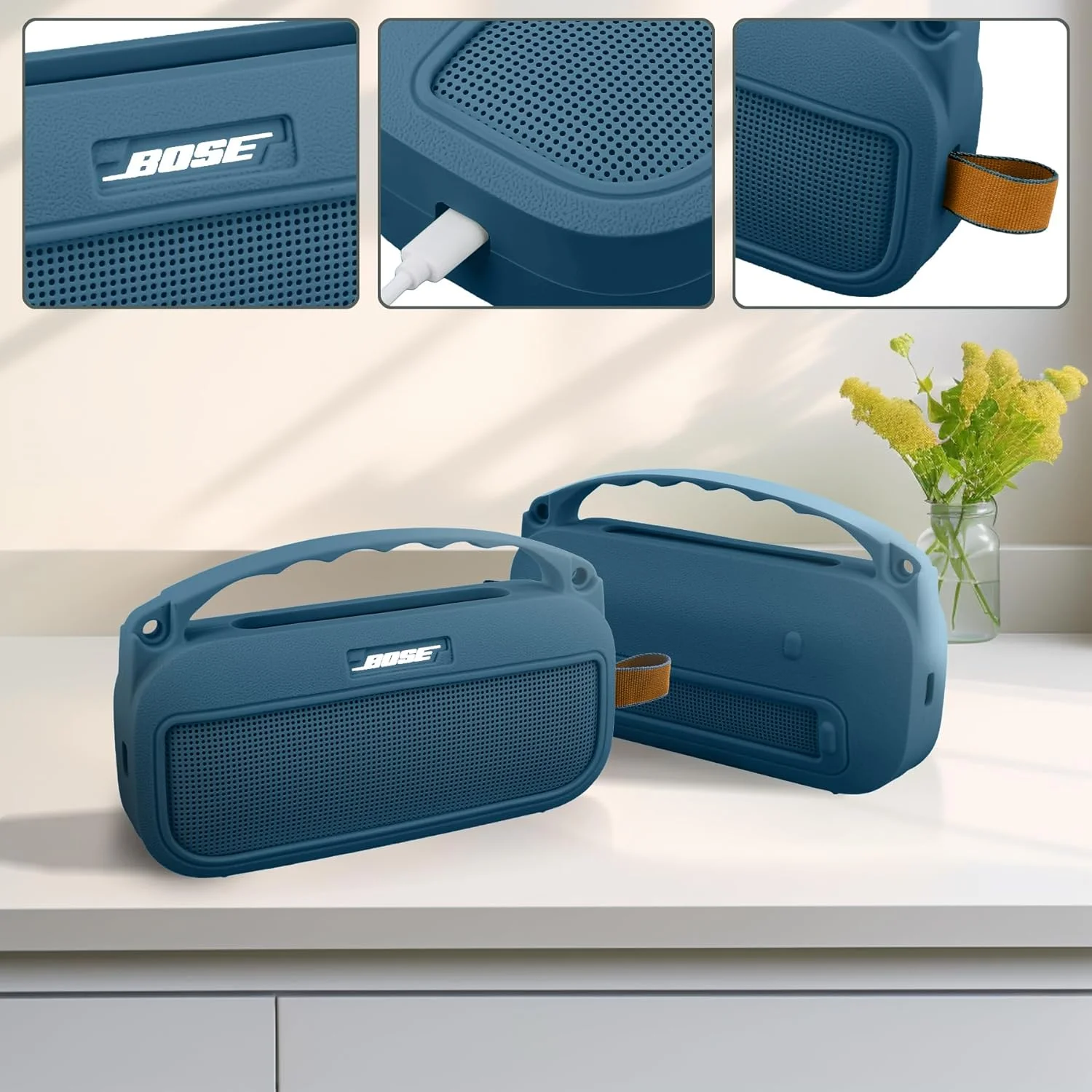 محافظ سیلیکونی co2CREA سازگار با اسپیکر Bose SoundLink Flex نسل 2، محافظت سیلیکونی + شامل کارابین قلاب + بند شانه (اسپیکر شامل نمی شود)