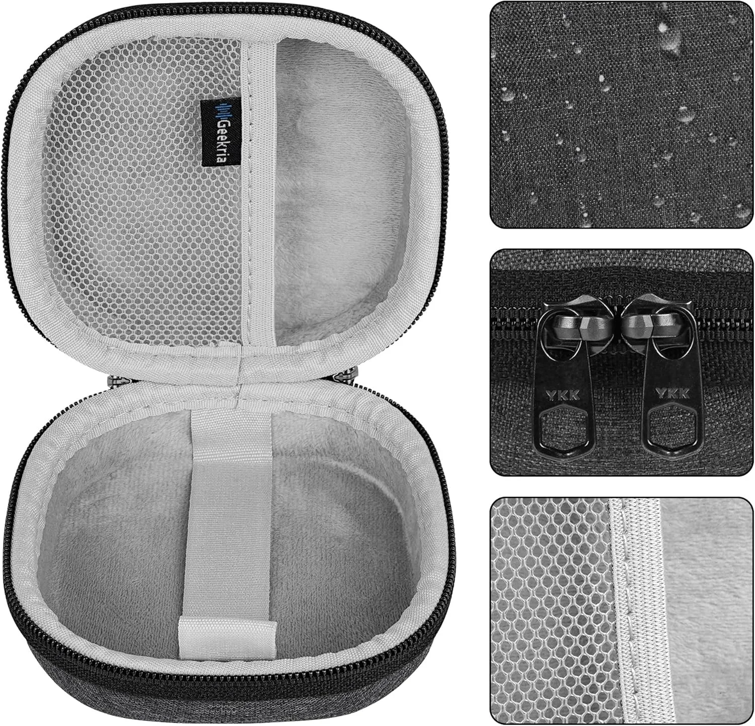 کیف محافظ بلندگو Geekria Shield سازگار با Bose SoundLink Micro، کیف حمل محافظ بلندگوی قابل حمل با پوسته سخت برای مسافرت با محفظه نگهداری کابل، قلاب جاکلیدی (خاکستری)