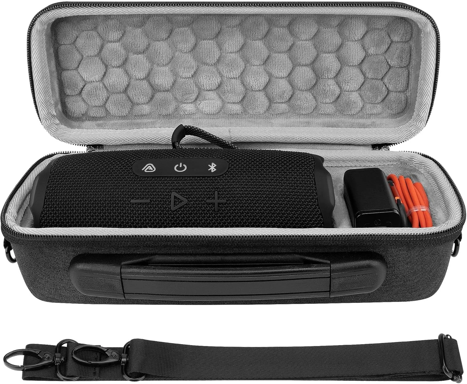 کیف محافظ بلندگو Geekria Shield سازگار با JBL Flip 7/6/5، کیف حمل محافظ سخت قابل حمل با محفظه نگهداری کابل، قلاب جاکلیدی، بند شانه مسافرتی (خاکستری تیره)