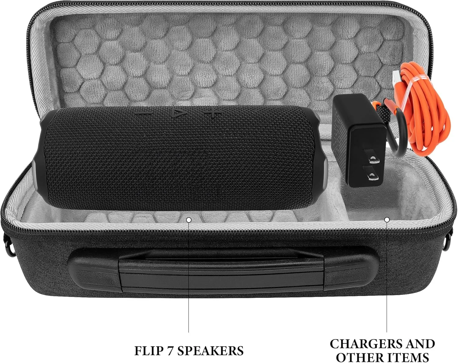 کیف محافظ بلندگو Geekria Shield سازگار با JBL Flip 7/6/5، کیف حمل محافظ سخت قابل حمل با محفظه نگهداری کابل، قلاب جاکلیدی، بند شانه مسافرتی (خاکستری تیره)