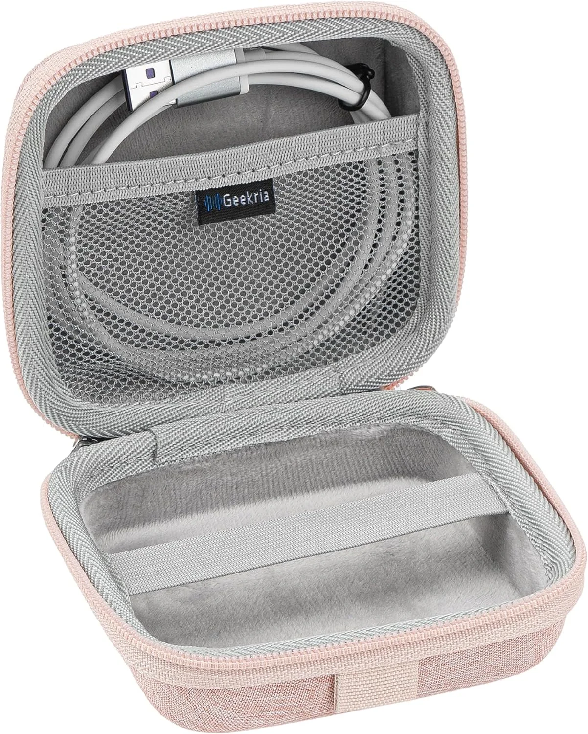 کیف محافظ بلندگو Geekria Shield سازگار با JBL Go 4/3/3 Eco، کیف حمل محافظ بلندگوی قابل حمل هارد شل جایگزین با محفظه نگهداری کابل، کارابین جاکلیدی (صورتی)