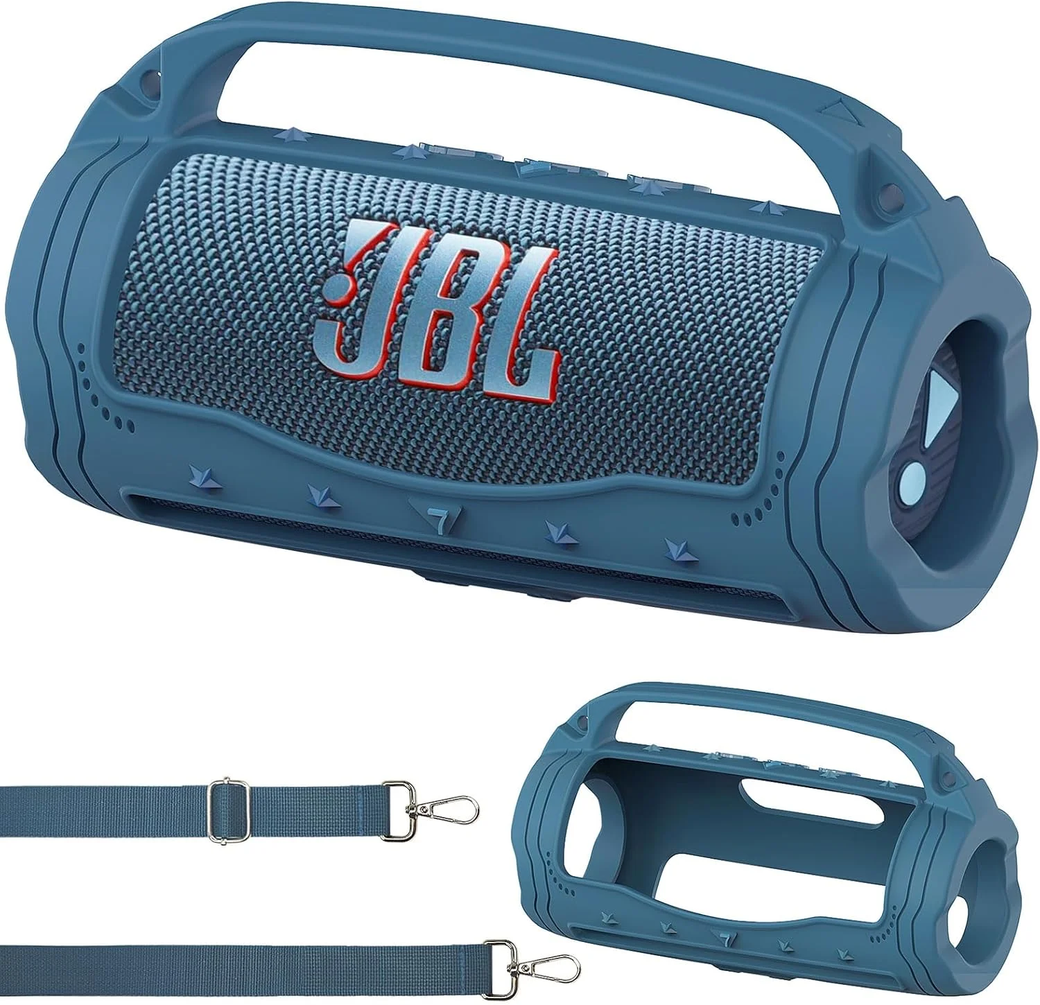 کیف محافظ سیلیکونی BCWEGION برای اسپیکر JBL Flip 7، کیف ضد ضربه با بند شانه و بند قابل جدا شدن، فقط کیف، بدون اسپیکر (آبی)