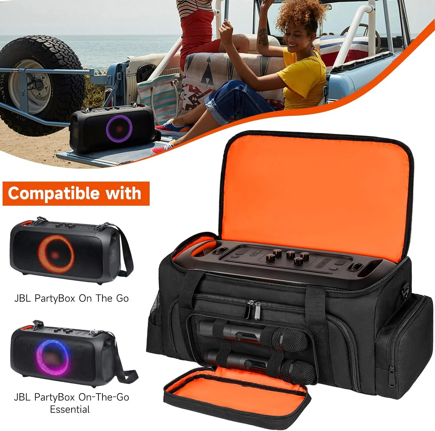 کیف حمل سازگار با اسپیکر JBL PartyBox On The Go، کیف دستی مسافرتی مناسب برای اسپیکر مهمانی قابل حمل JBL PartyBox On-The-Go Essential و لوازم جانبی، فقط کیف، بدون بند شانه