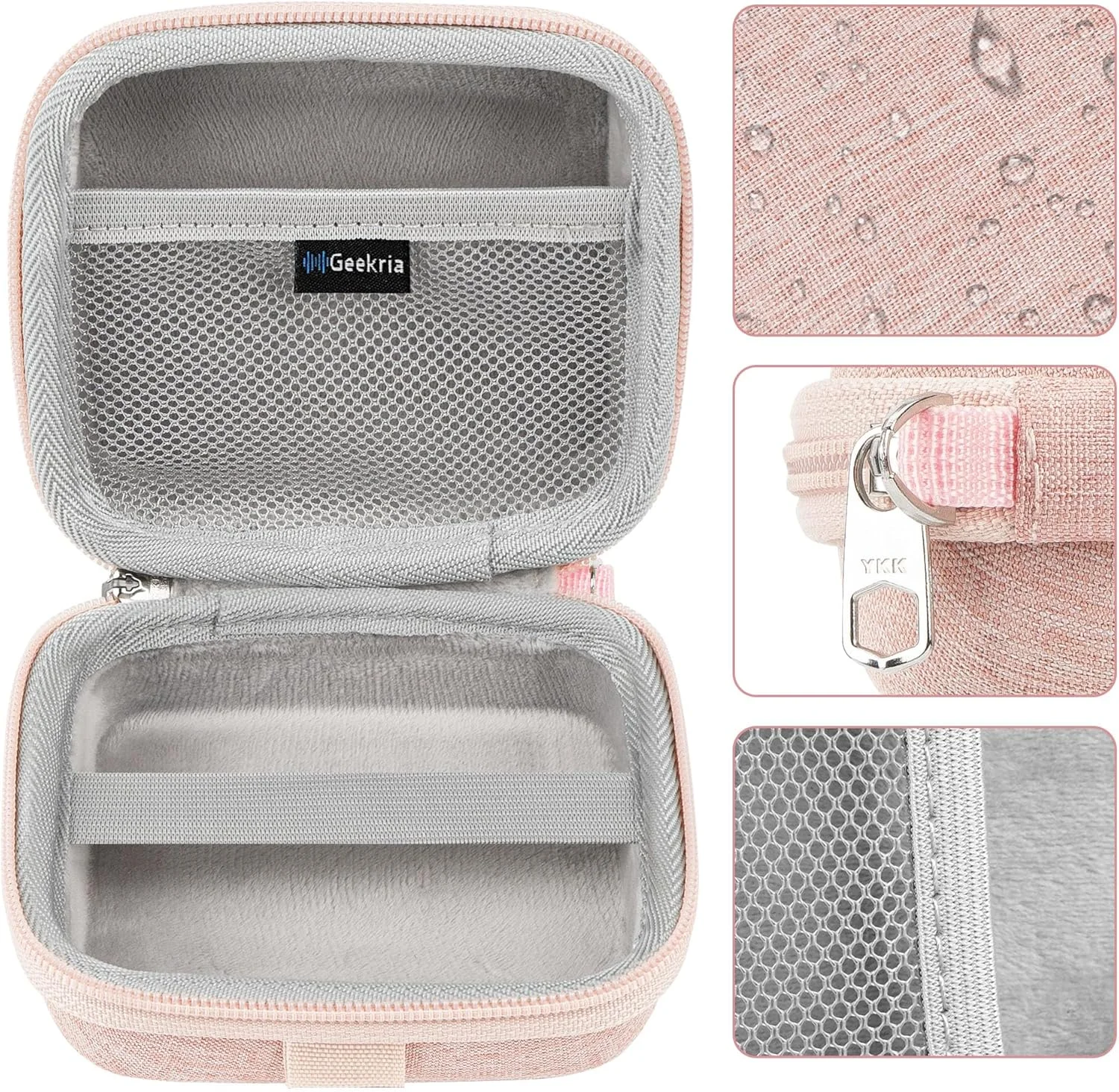 کیف محافظ بلندگو Geekria Shield سازگار با JBL Go 4/3/3 Eco، کیف حمل محافظ بلندگوی قابل حمل هارد شل جایگزین با محفظه نگهداری کابل، کارابین جاکلیدی (صورتی)