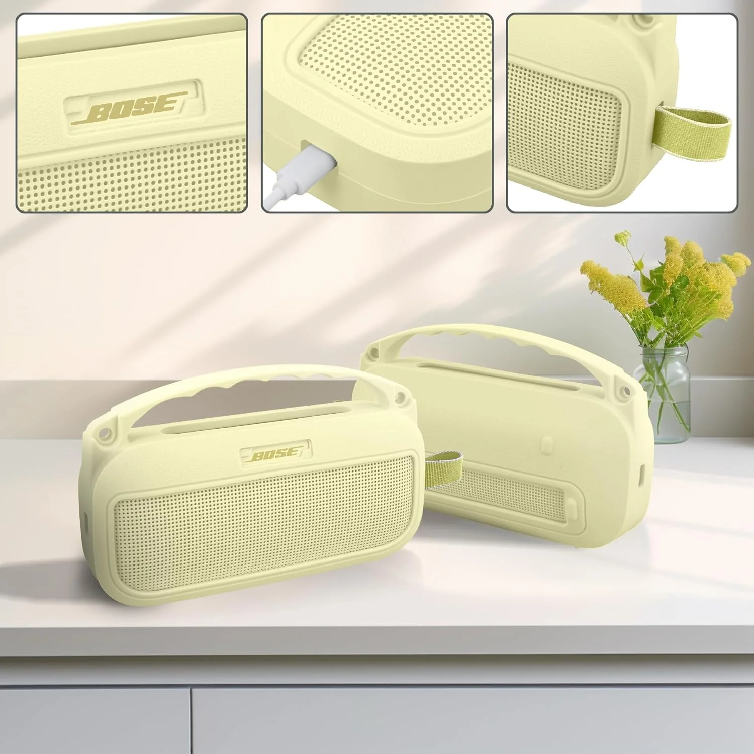 کیف سخت مسافرتی و کاور سیلیکونی co2CREA برای اسپیکر Bose SoundLink Flex (نسل دوم)، کیف محافظ با کارابین و بند شانه