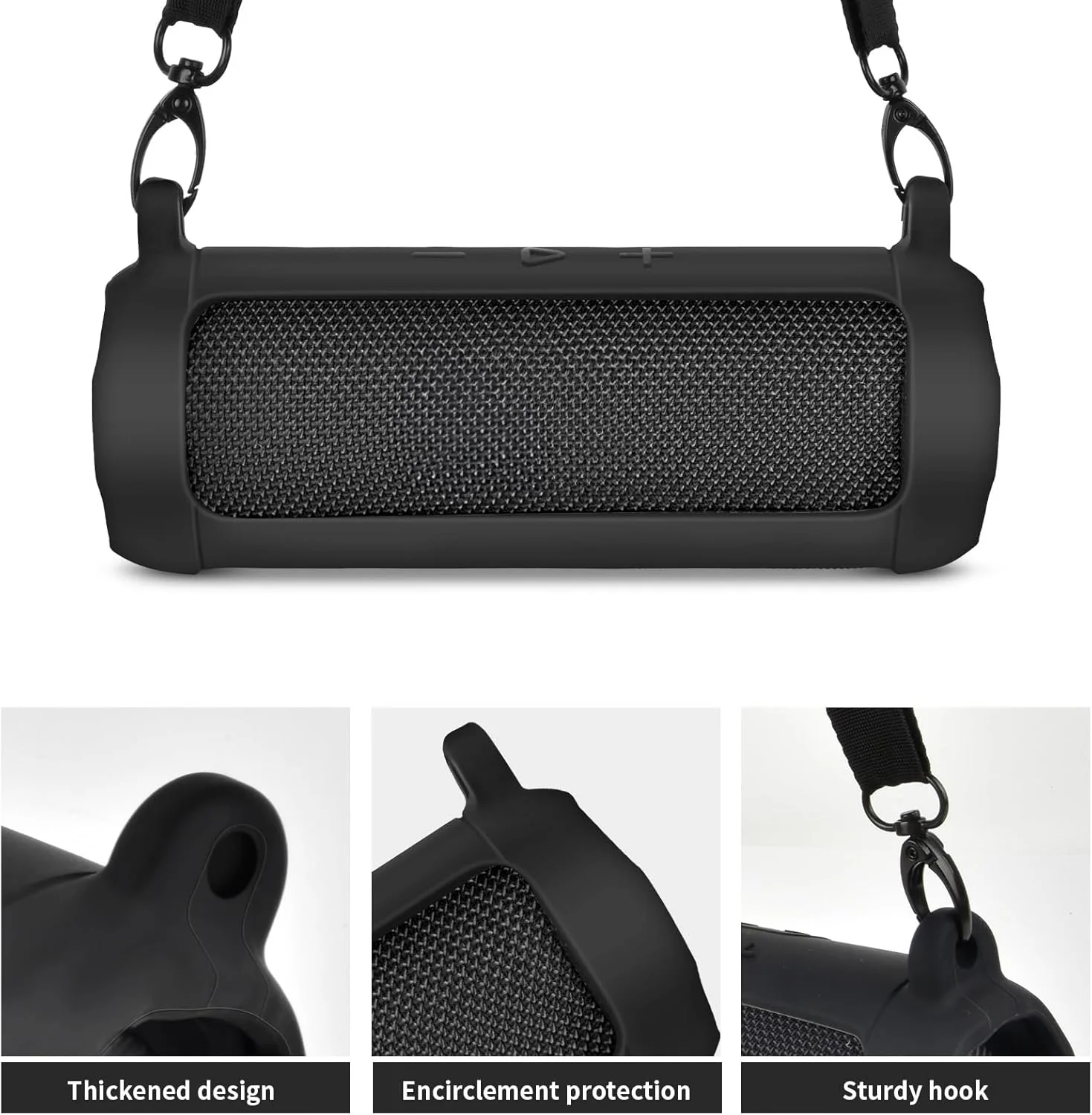 کیف سیلیکونی Boobowl سازگار با اسپیکر بلوتوثی JBL FLIP 7، کاور قابل حمل برای اسپیکر بی‌سیم JBL، کیف حمل مسافرتی با بند شانه جداشدنی (فقط جعبه) - مشکی