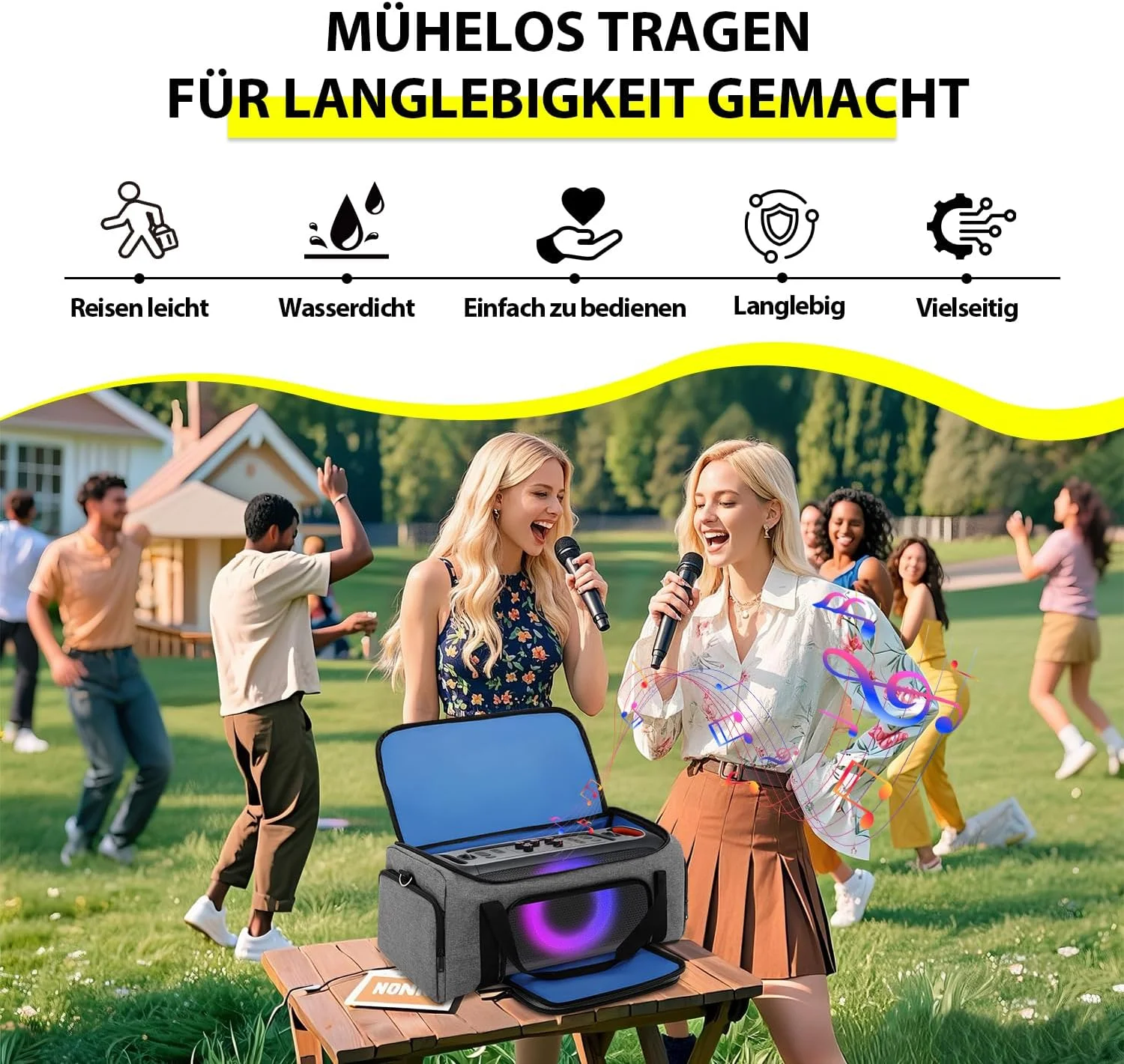 کیف حمل Valveric برای JBL PartyBox On-The-Go/Essential - کیف حمل بلندگو، مقاوم در برابر آب و ضد ضربه، با بند شانه و دسته، محفظه هایی برای میکروفون و لوازم جانبی