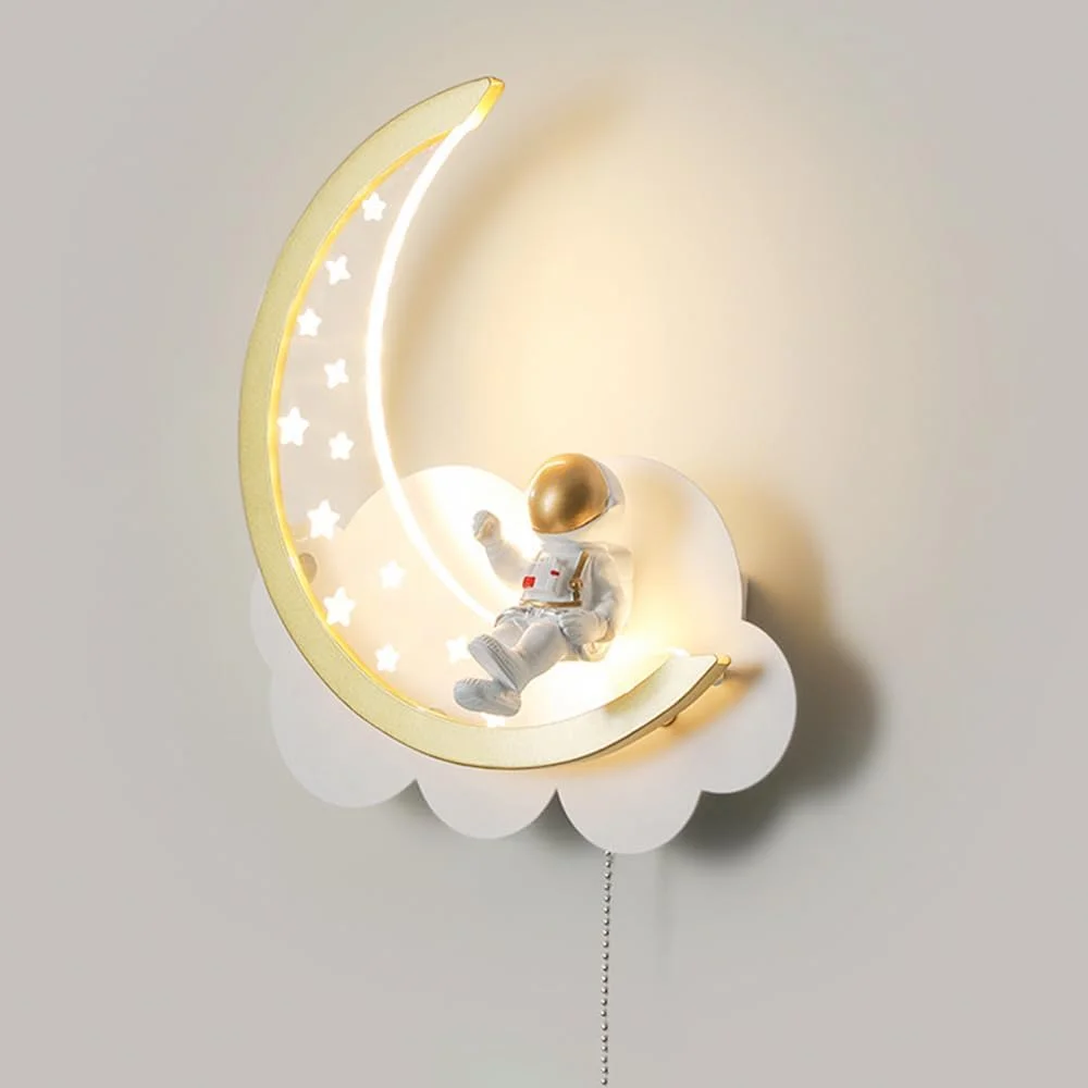چراغ دیواری ماه خلاقانه Jadssox، چراغ دیواری فضانورد LED برای اتاق خواب کودک، چراغ دیواری ماه فلزی 27 سانتی متری با دکور فضانورد رزینی، چراغ دیواری اتاق پسرانه کودک