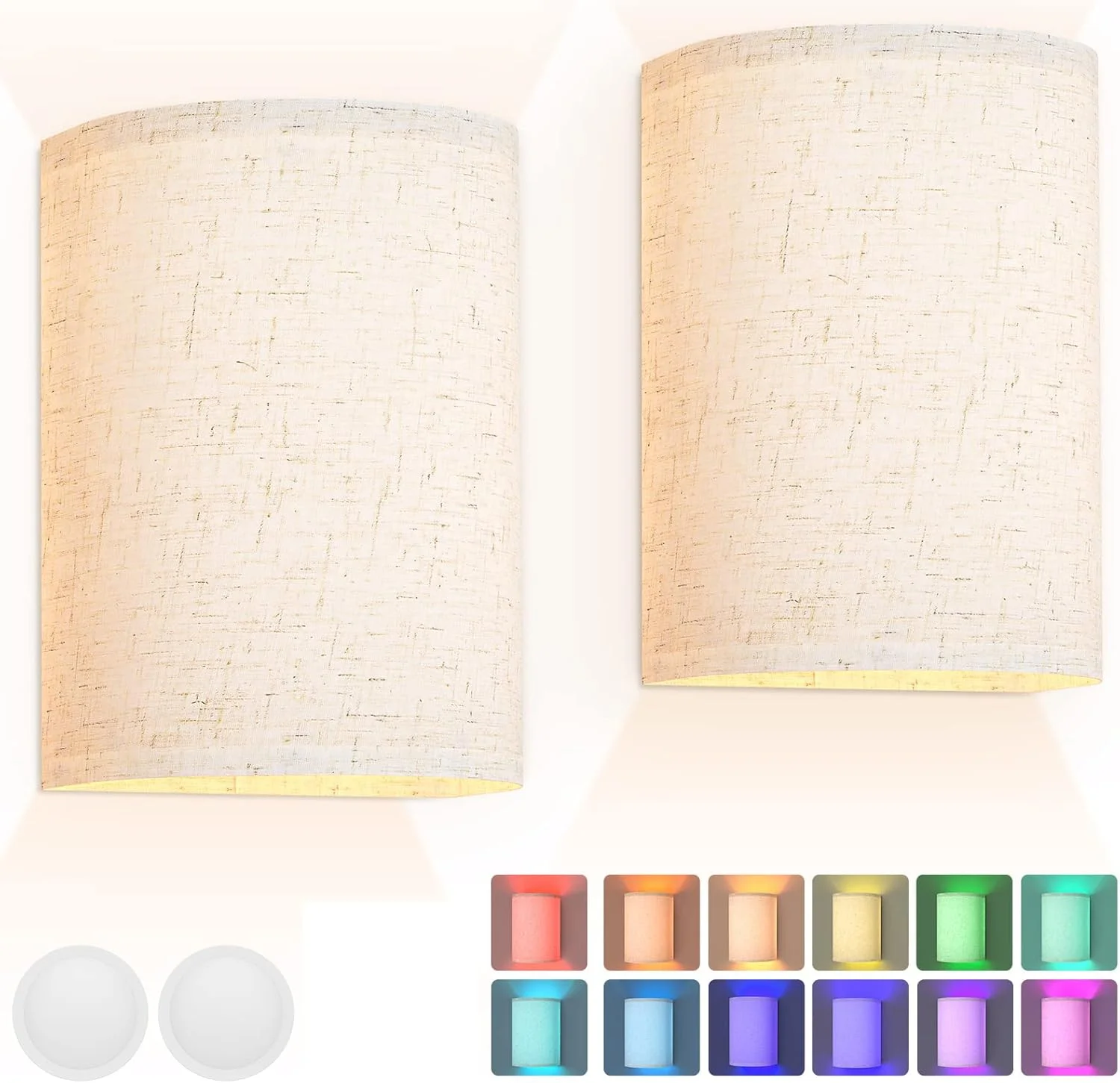 چراغ دیواری شارژی SYOSI، چراغ دیواری بی سیم با رنگ های RGB و قابلیت تنظیم نور با سایه پارچه ای کتانی و ریموت، روشنایی چراغ دیواری برای اتاق خواب، اتاق نشیمن، راهرو